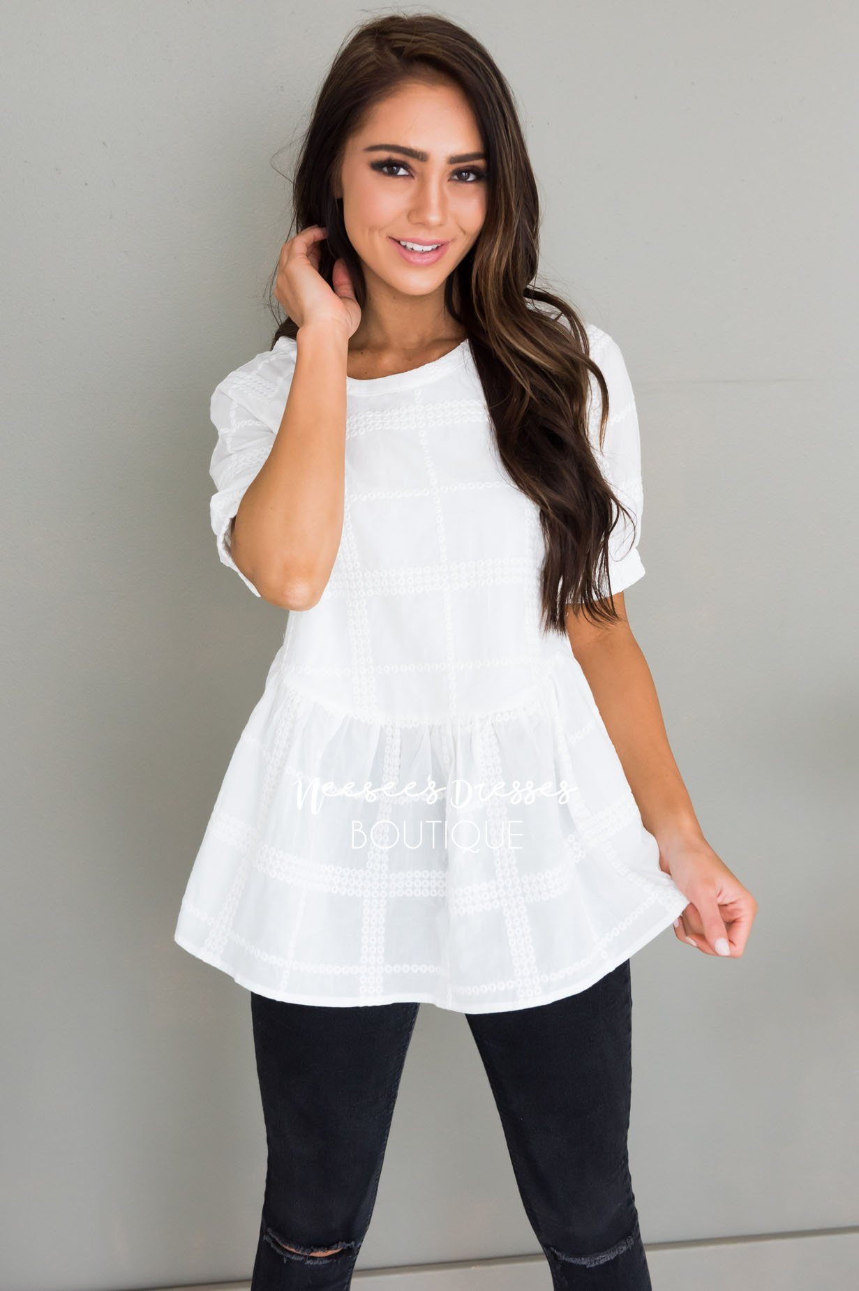 Light My Way Modest Peplum Blouse Tops vendor-unknown