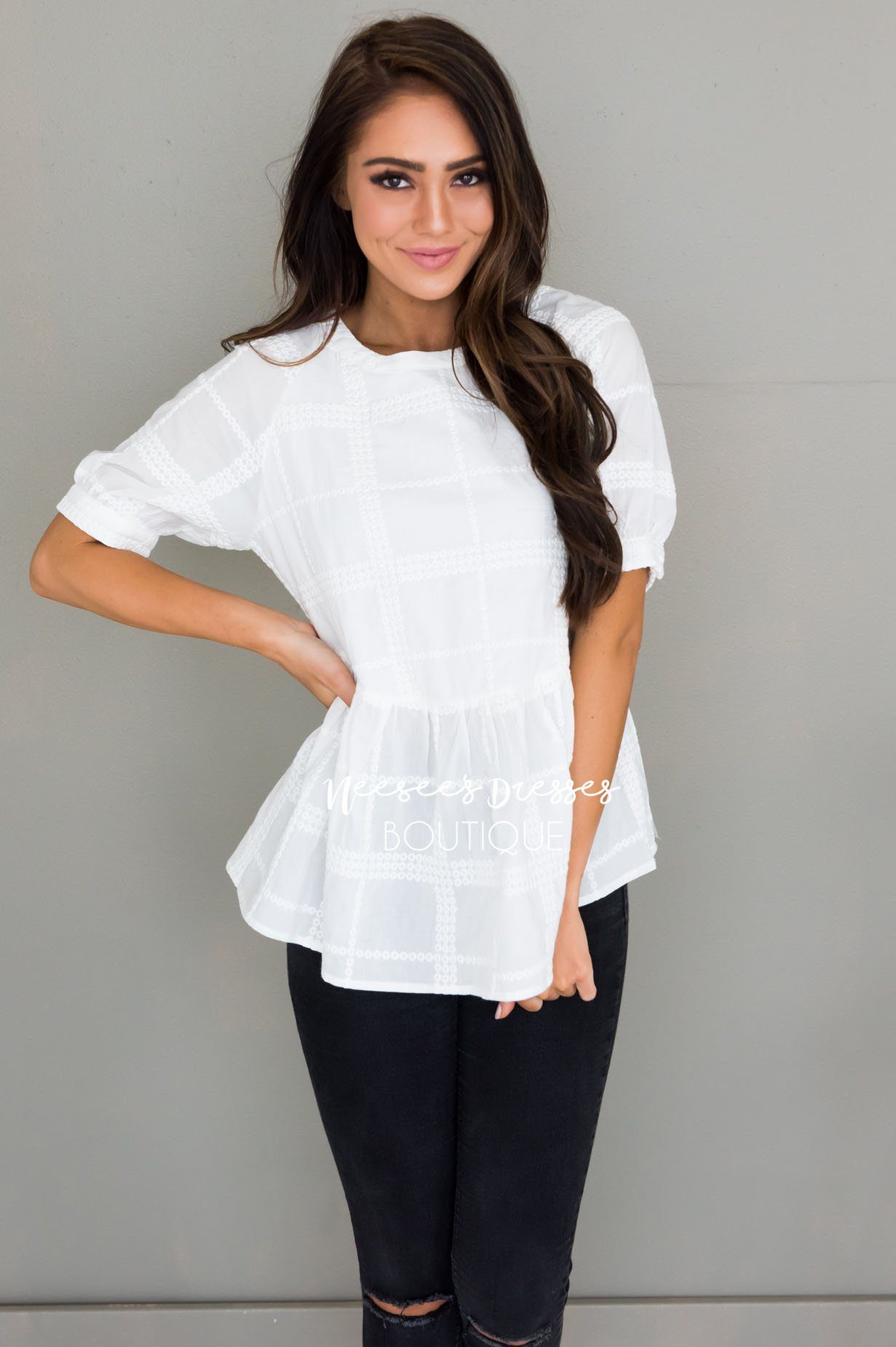 Light My Way Modest Peplum Blouse Tops vendor-unknown