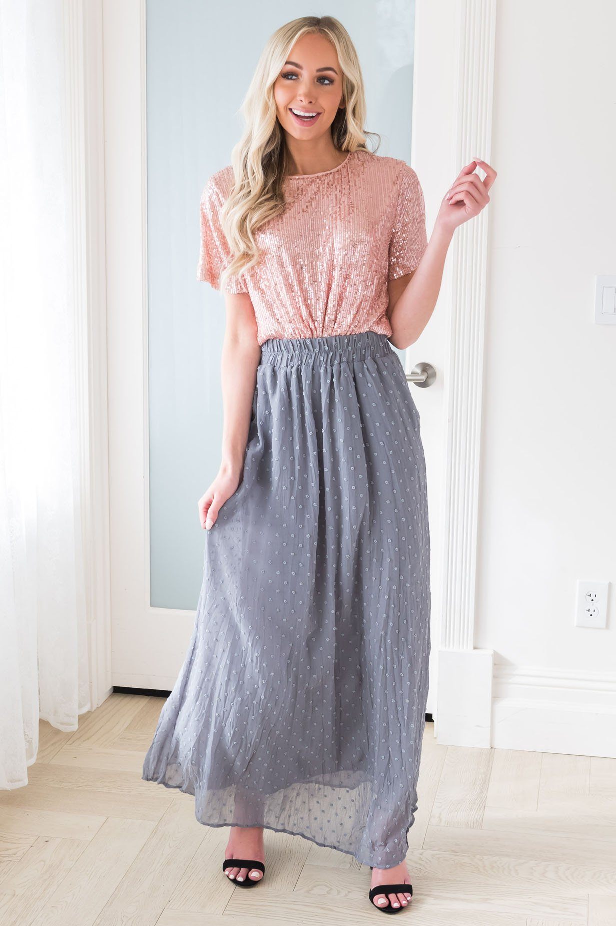 Spring Garden Swiss Dot Skirt Modest Dresses vendor-unknown