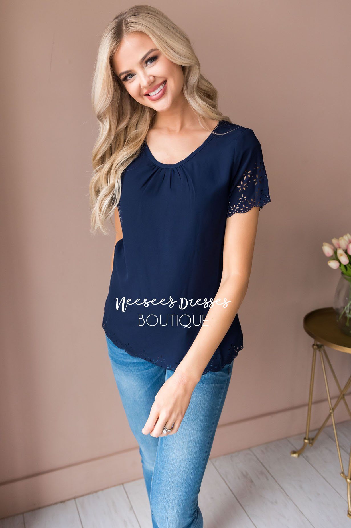 Living In The Moment Modest Eyelet Blouse Modest Dresses vendor-unknown