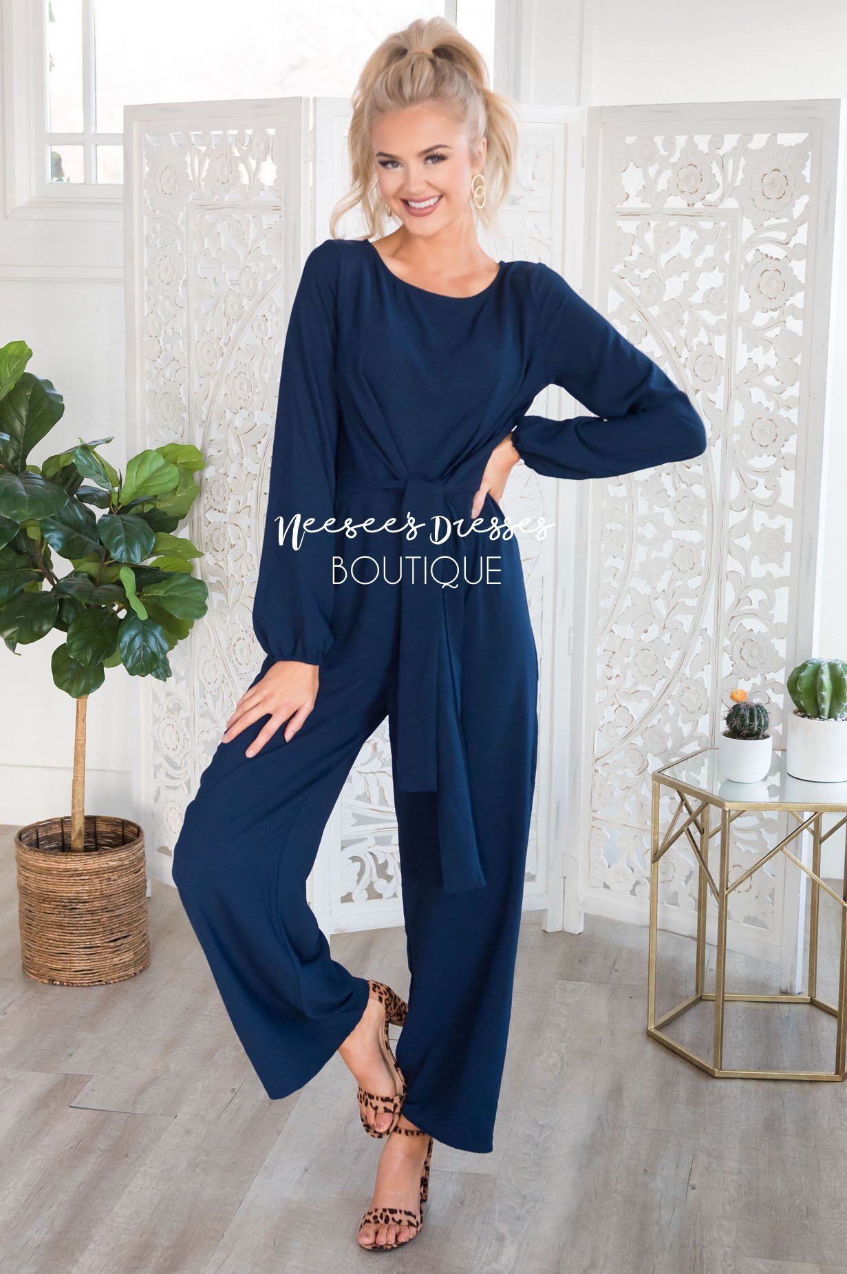 The Lolo Navy Jumpsuit Modest Dresses vendor-unknown