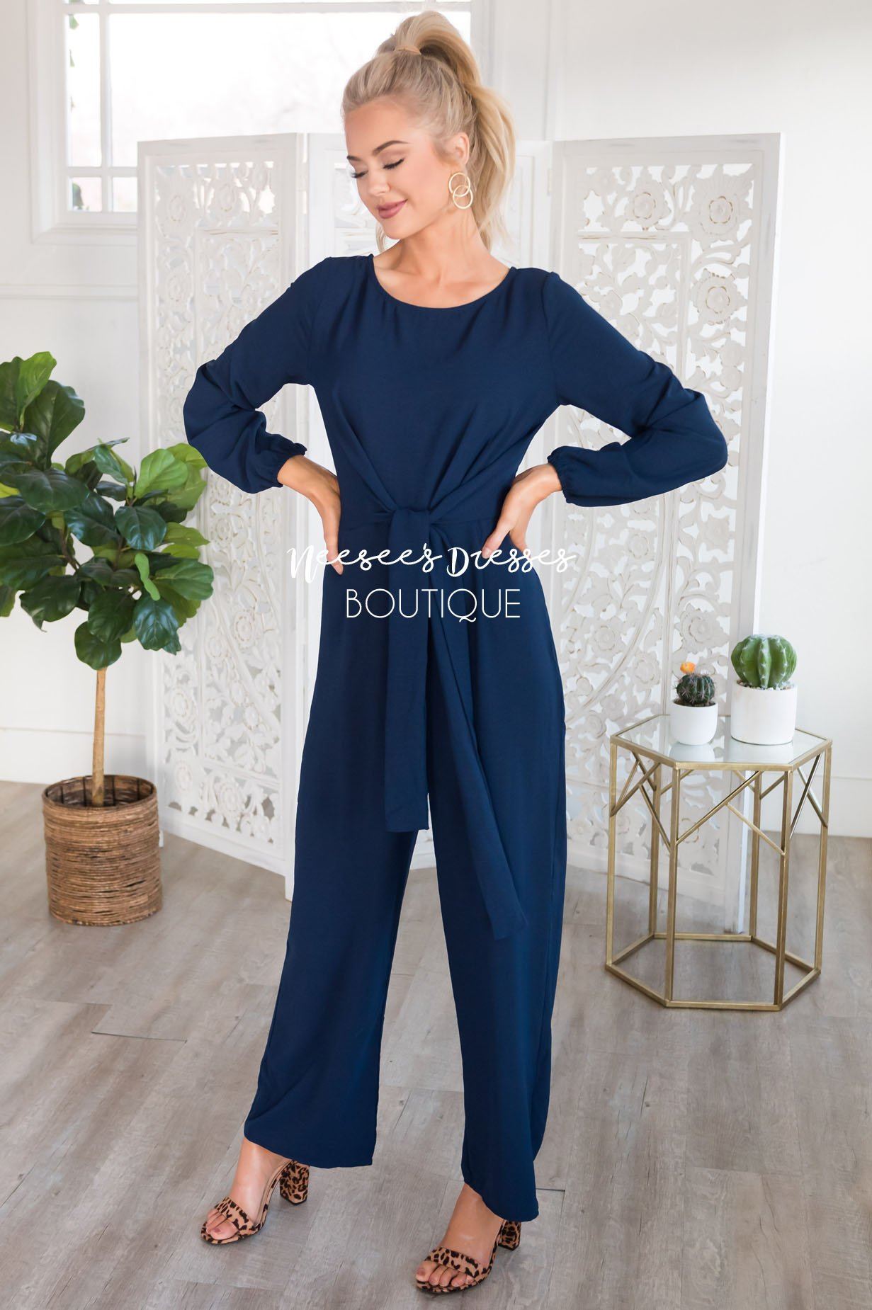 The Lolo Navy Jumpsuit Modest Dresses vendor-unknown