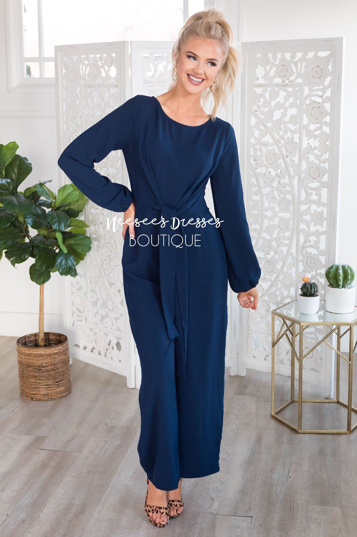 The Lolo Navy Jumpsuit Modest Dresses vendor-unknown