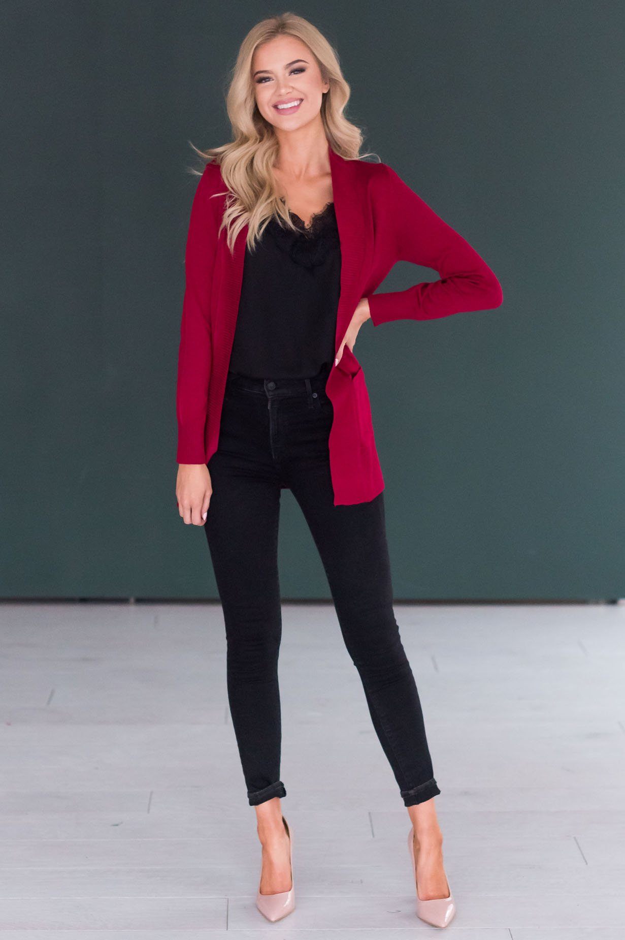 Long Distance Modest Pocket Cardigan Tops vendor-unknown