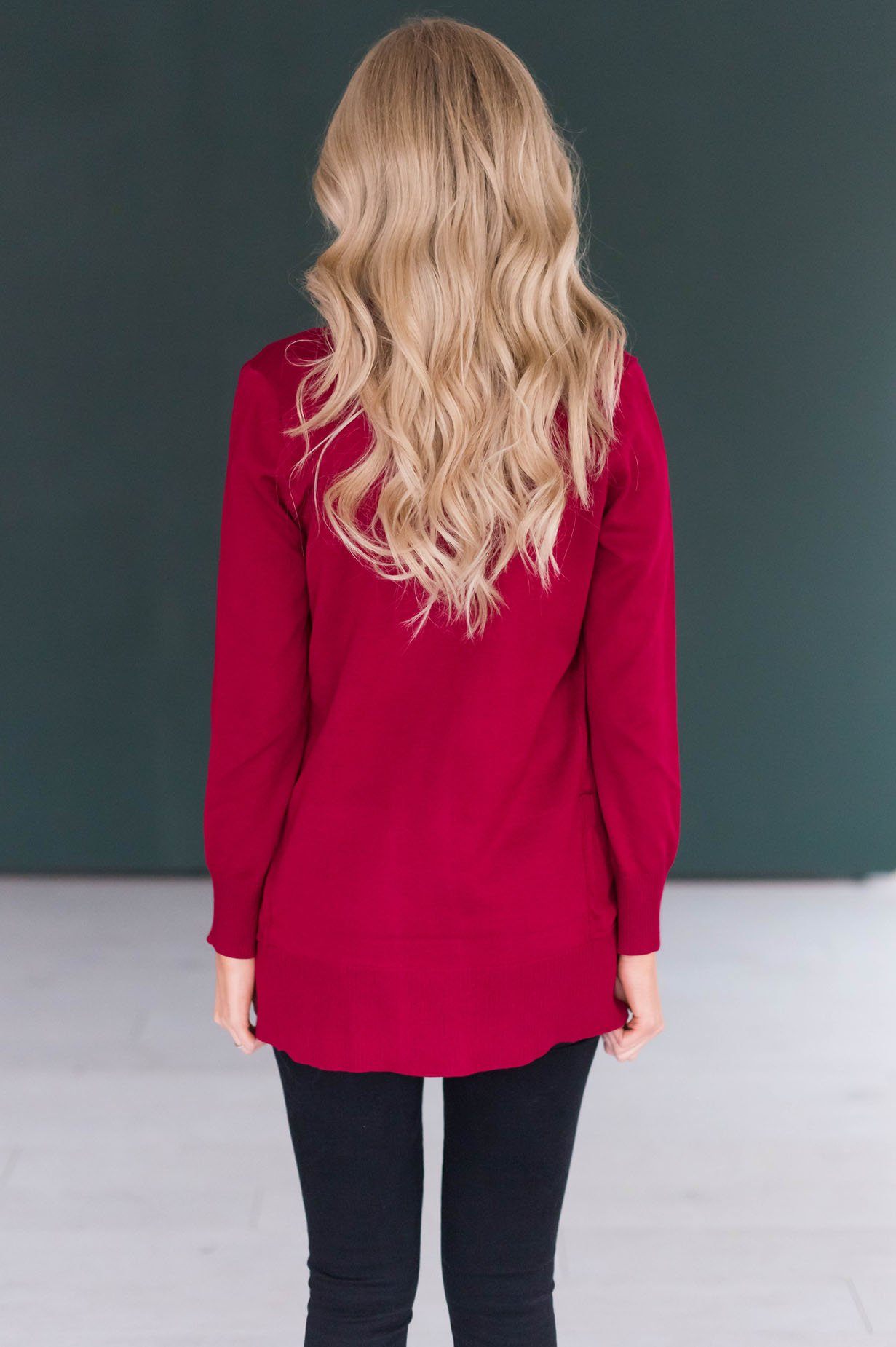 Long Distance Modest Pocket Cardigan Tops vendor-unknown