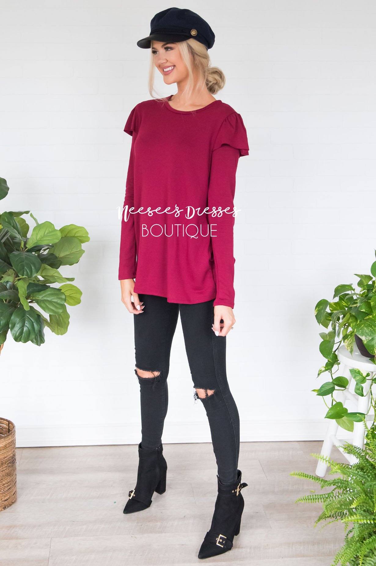 You're So Beautiful Ruffle Sleeve Top Modest Dresses vendor-unknown