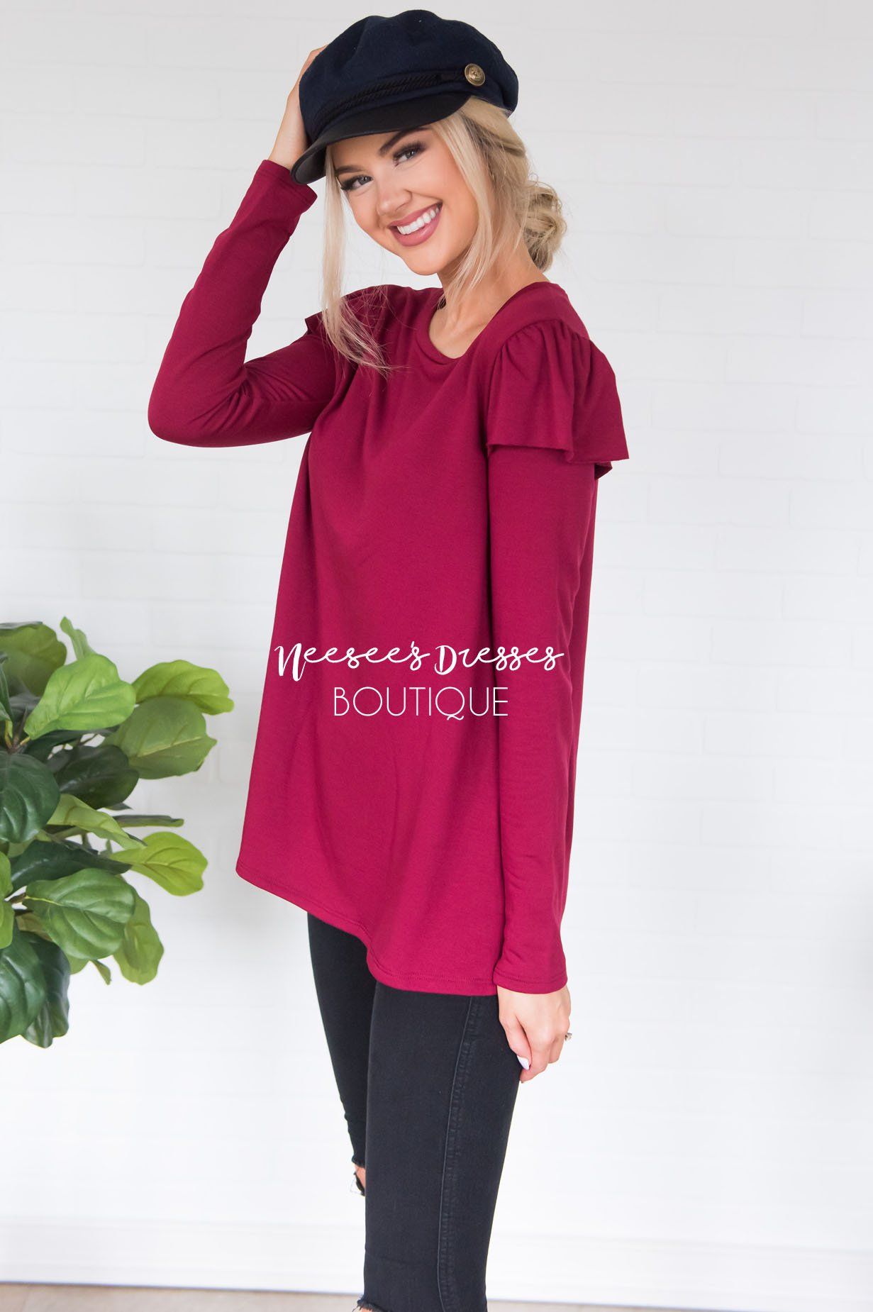 You're So Beautiful Ruffle Sleeve Top Modest Dresses vendor-unknown