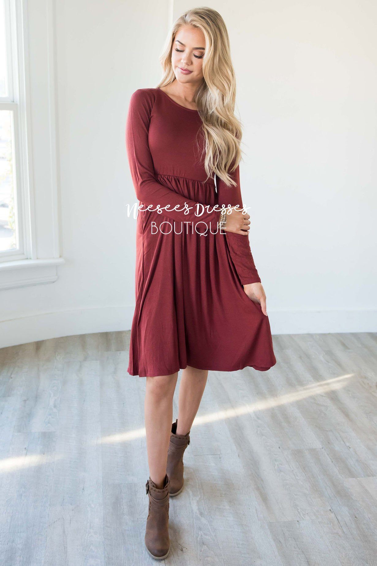 The Gwyn Solid Midi Dress Modest Dresses vendor-unknown