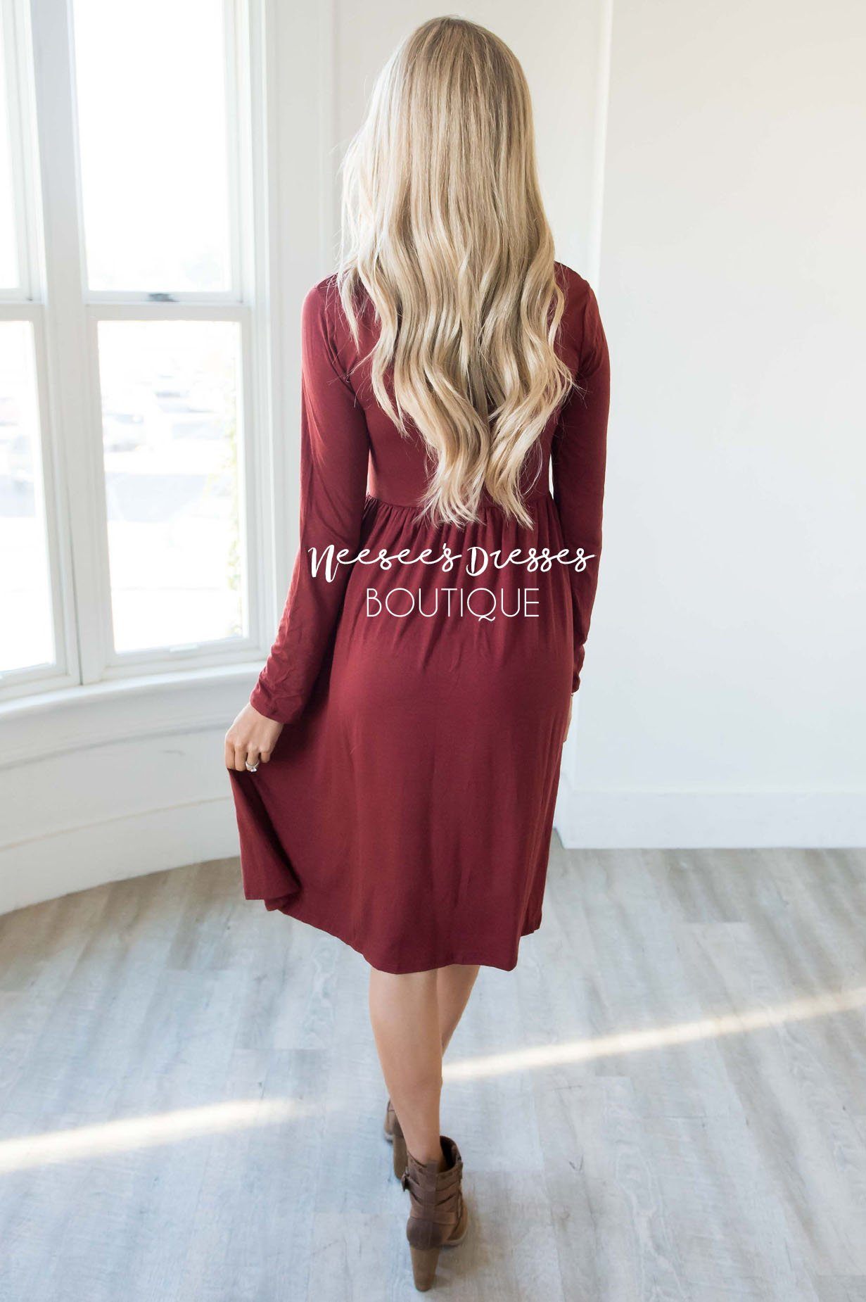 The Gwyn Solid Midi Dress Modest Dresses vendor-unknown