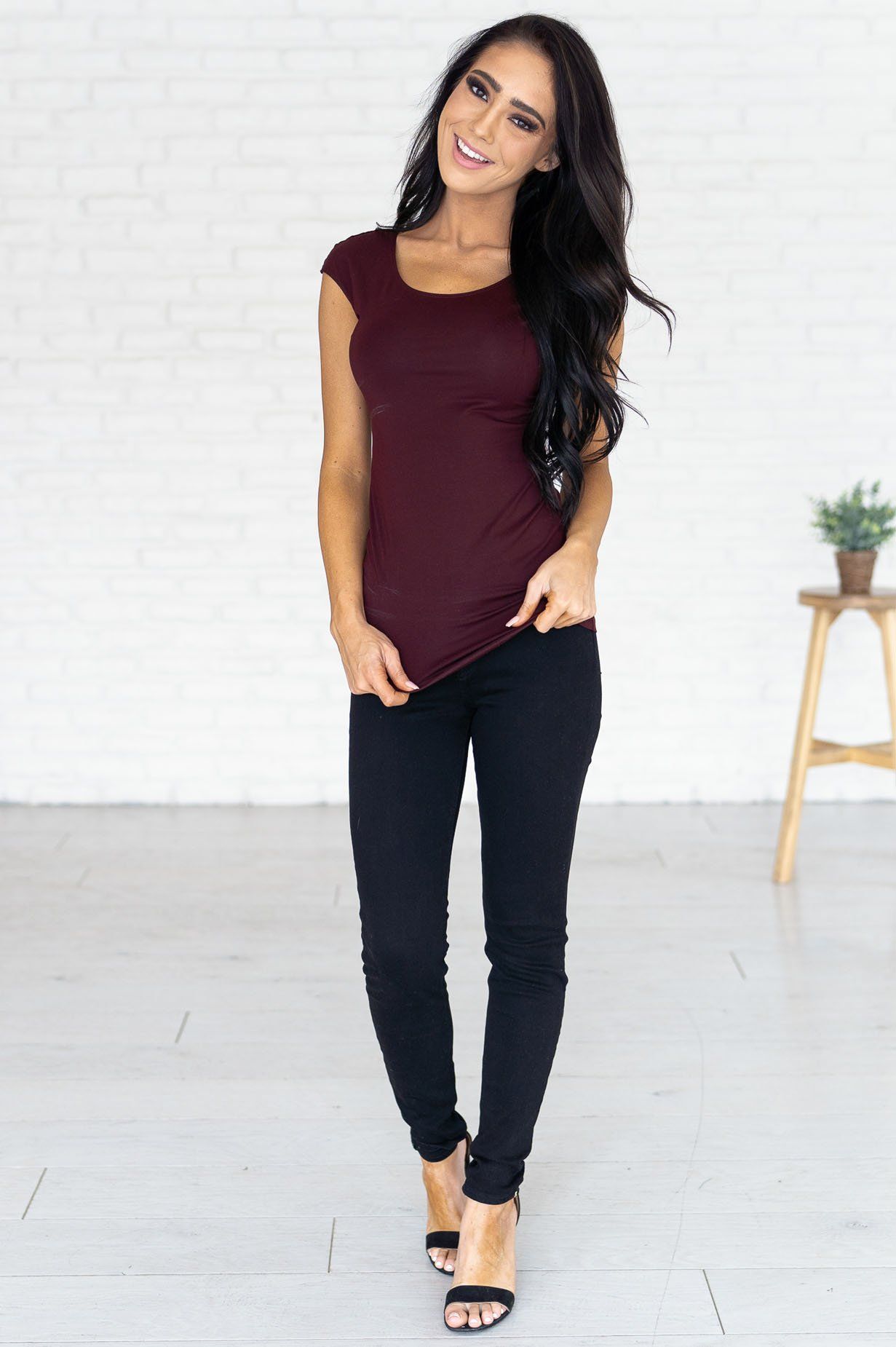 Cap Sleeve Modest Layering Tee Tops vendor-unknown