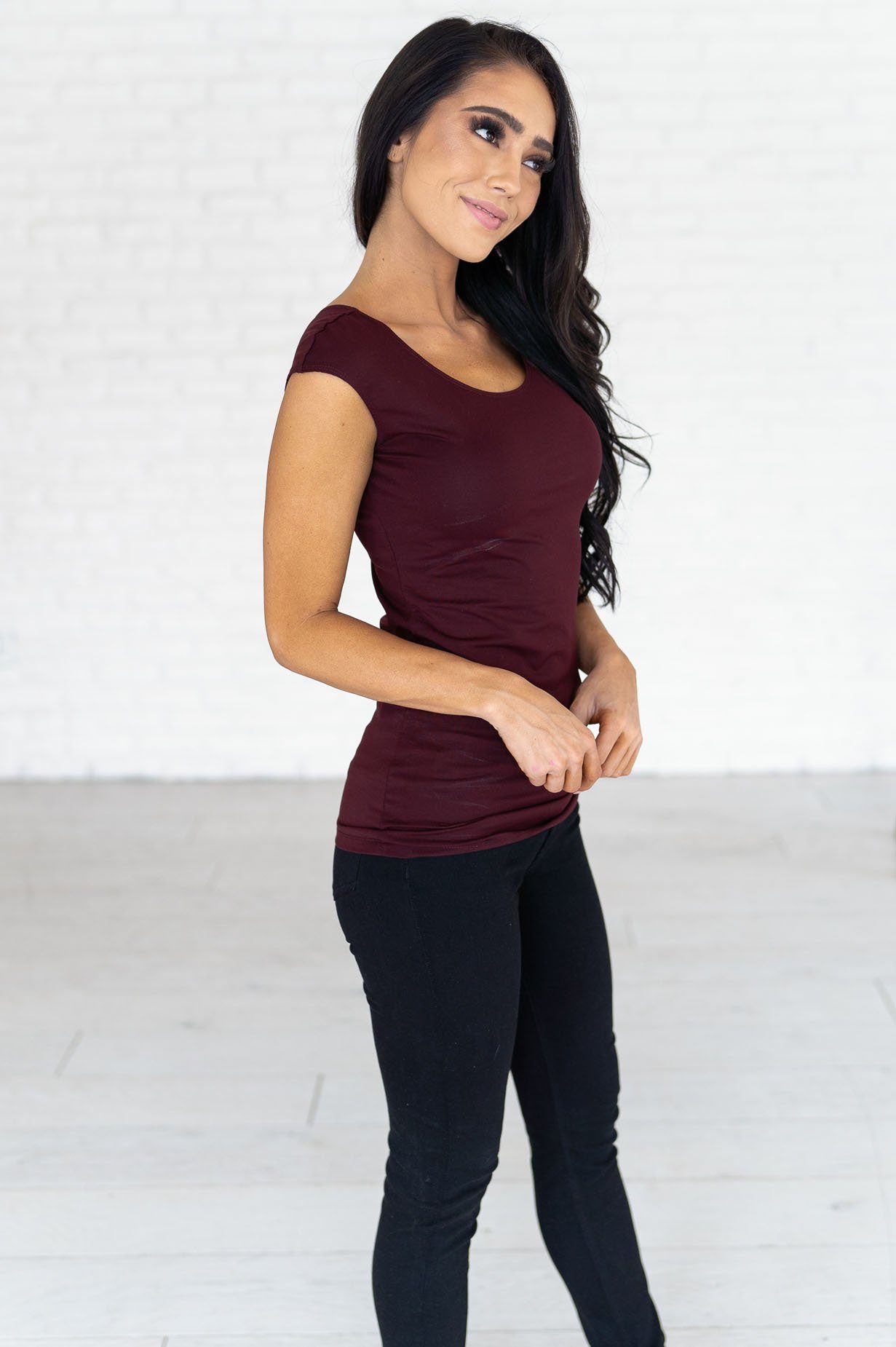 Cap Sleeve Modest Layering Tee Tops vendor-unknown