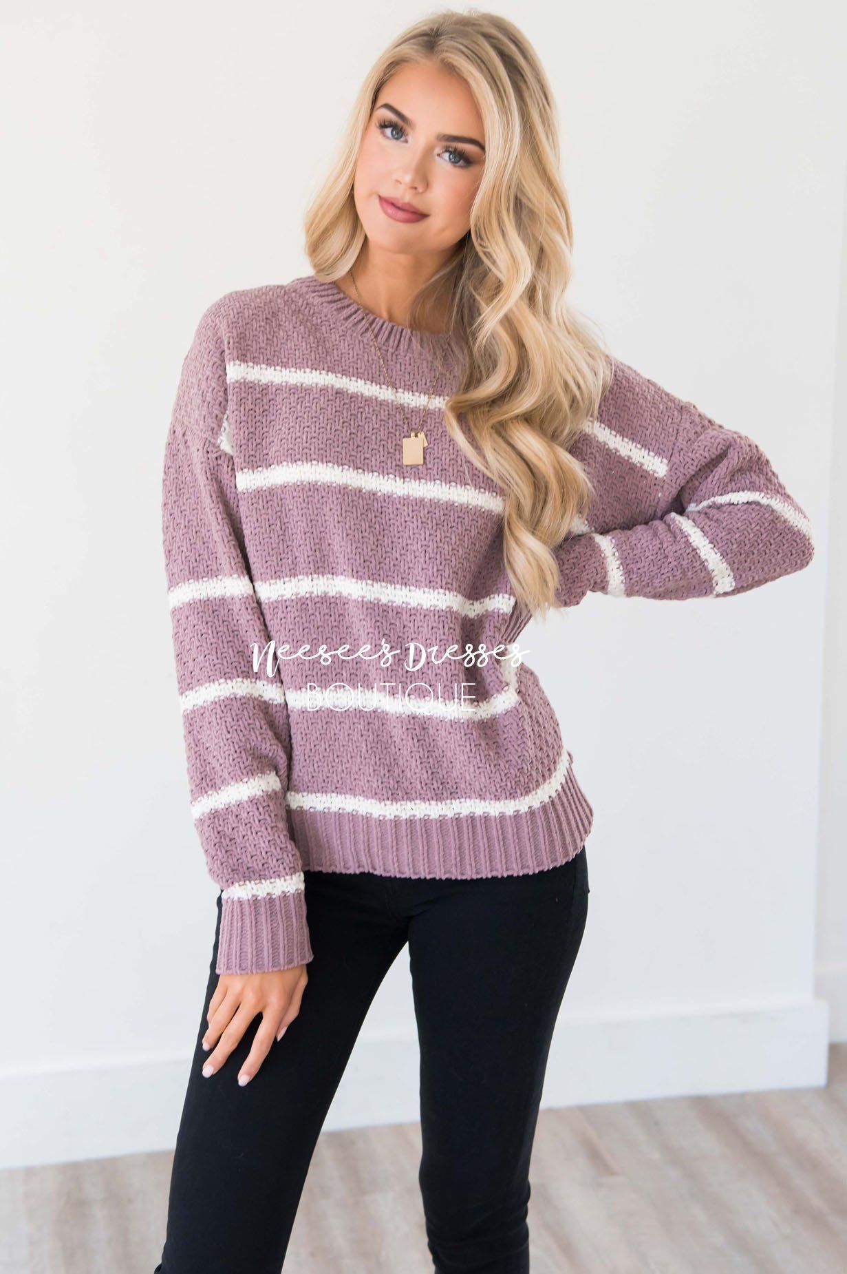 Wondering Heart Striped Sweater Tops vendor-unknown