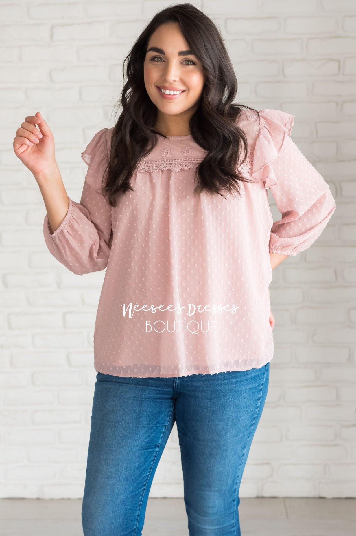 Delicate Swiss Dot Modest Blouse Tops vendor-unknown