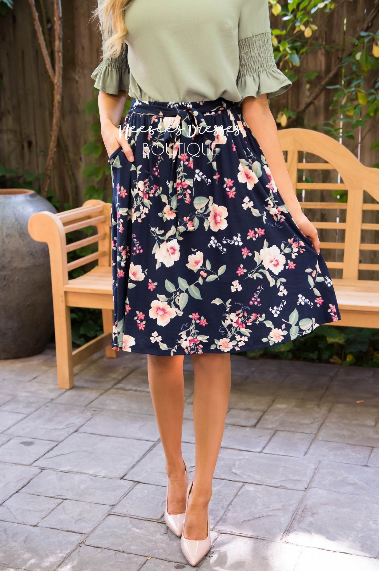 Midnight Flower Garden Tie Front Skirt Modest Dresses vendor-unknown
