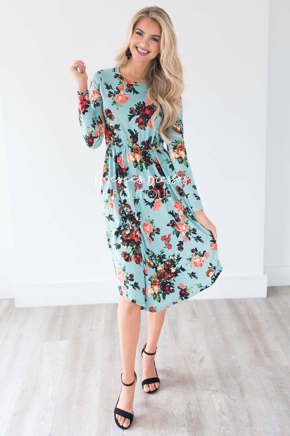Mint In Bloom Long Sleeves Dress Modest Dresses vendor-unknown