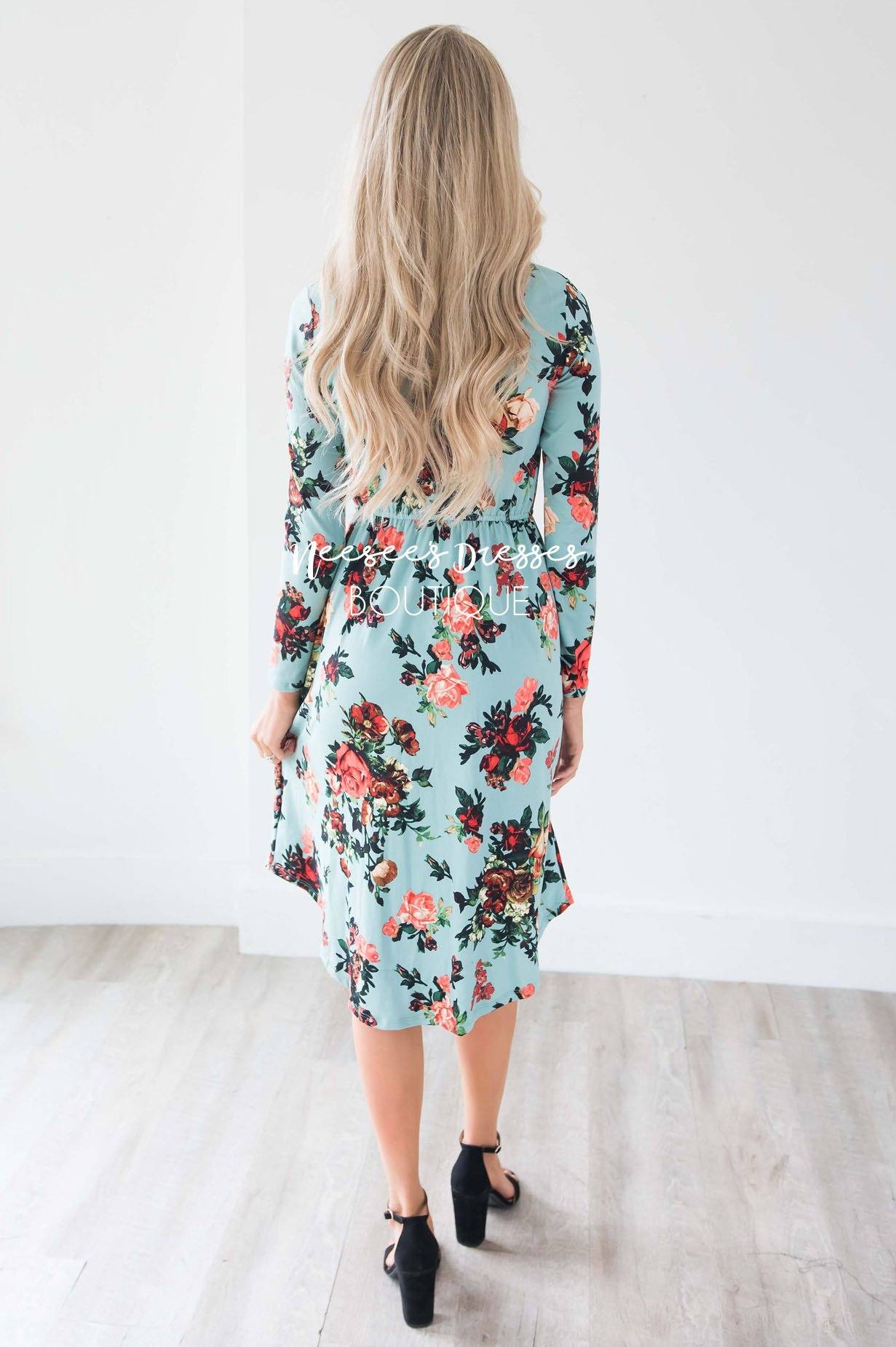 Mint In Bloom Long Sleeves Dress Modest Dresses vendor-unknown