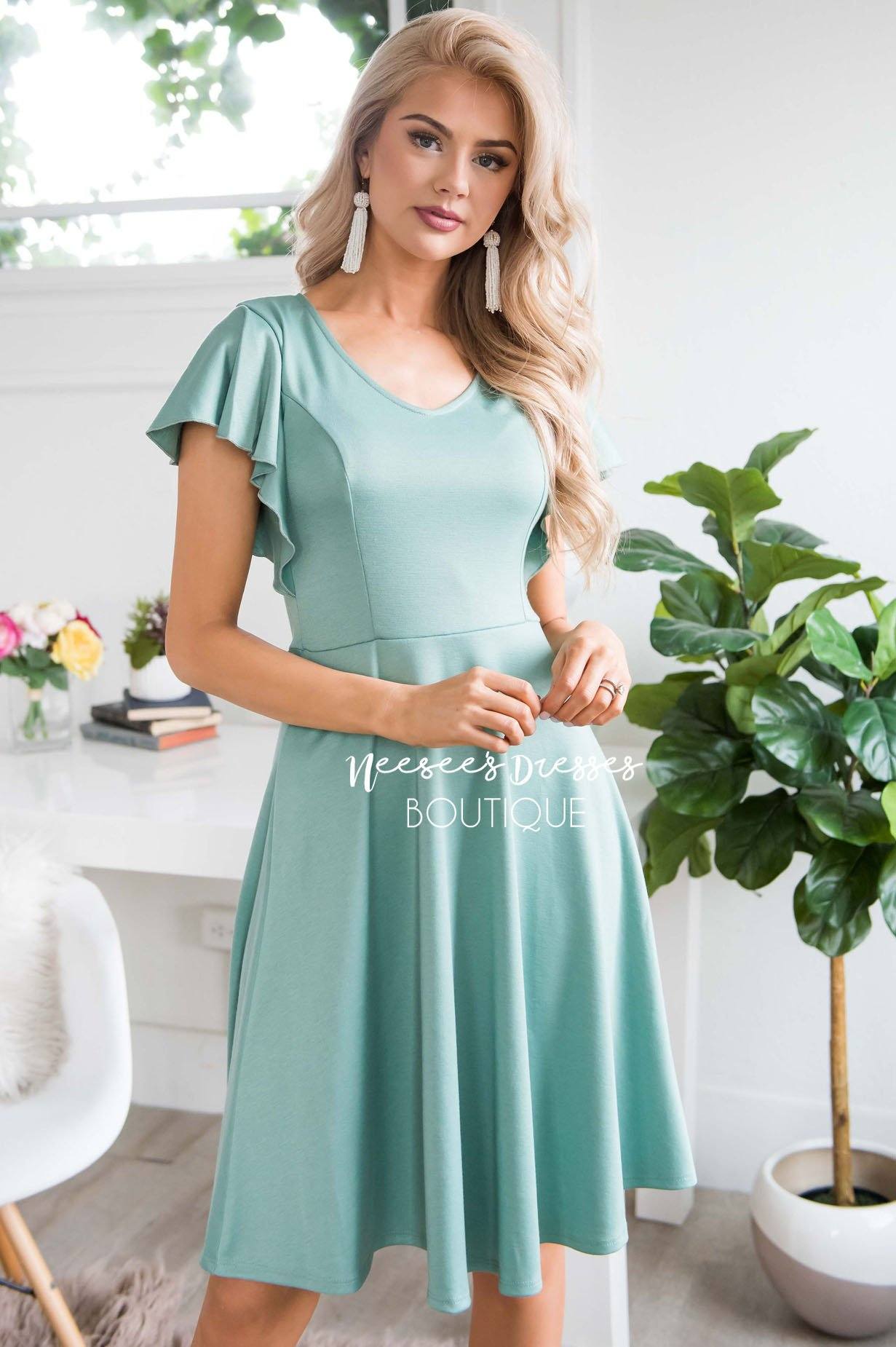 The Daisie Ruffle Shoulder Dress Modest Dresses vendor-unknown
