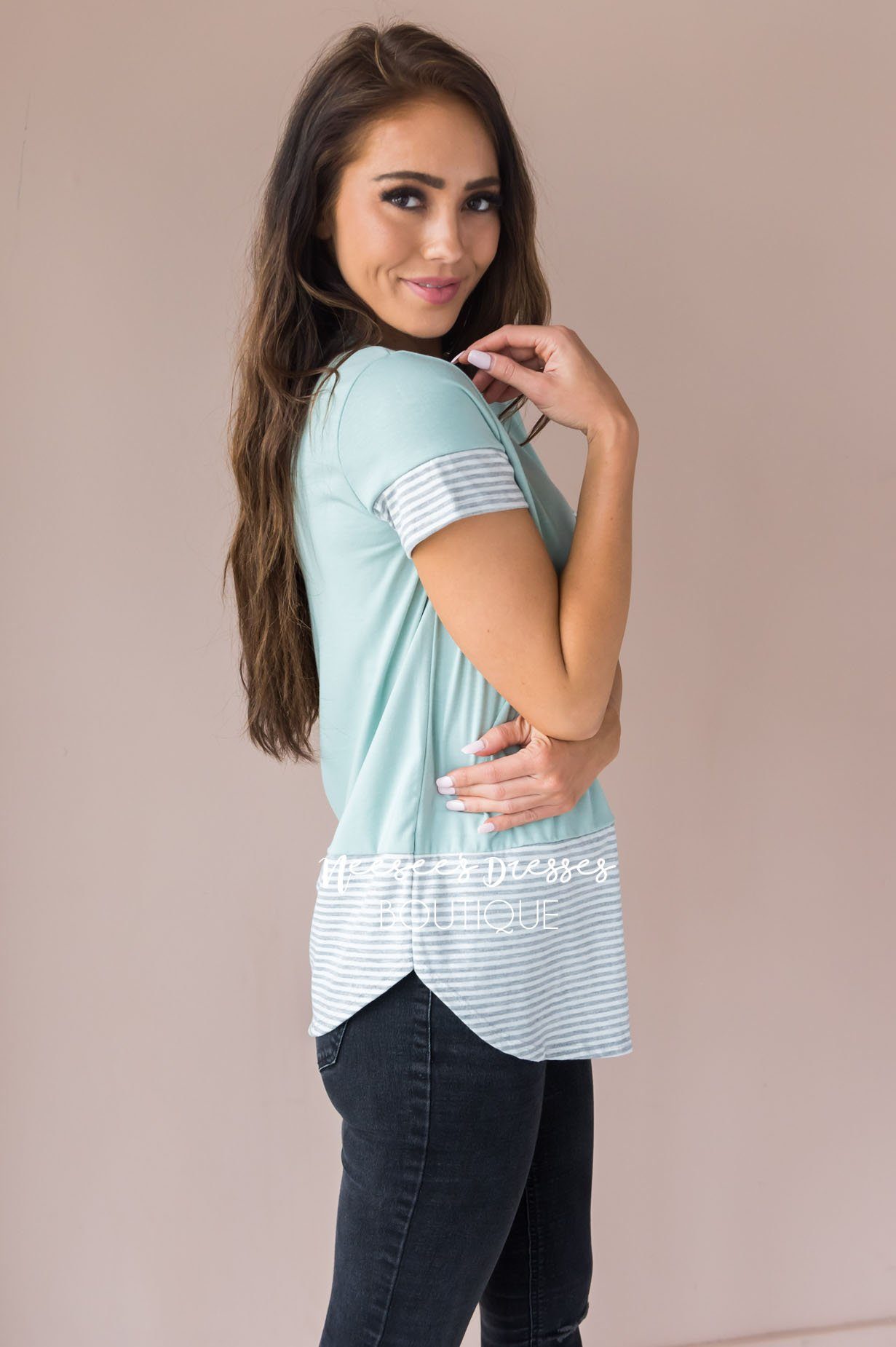 Take The Lead Modest Sparkle Tee Tops vendor-unknown