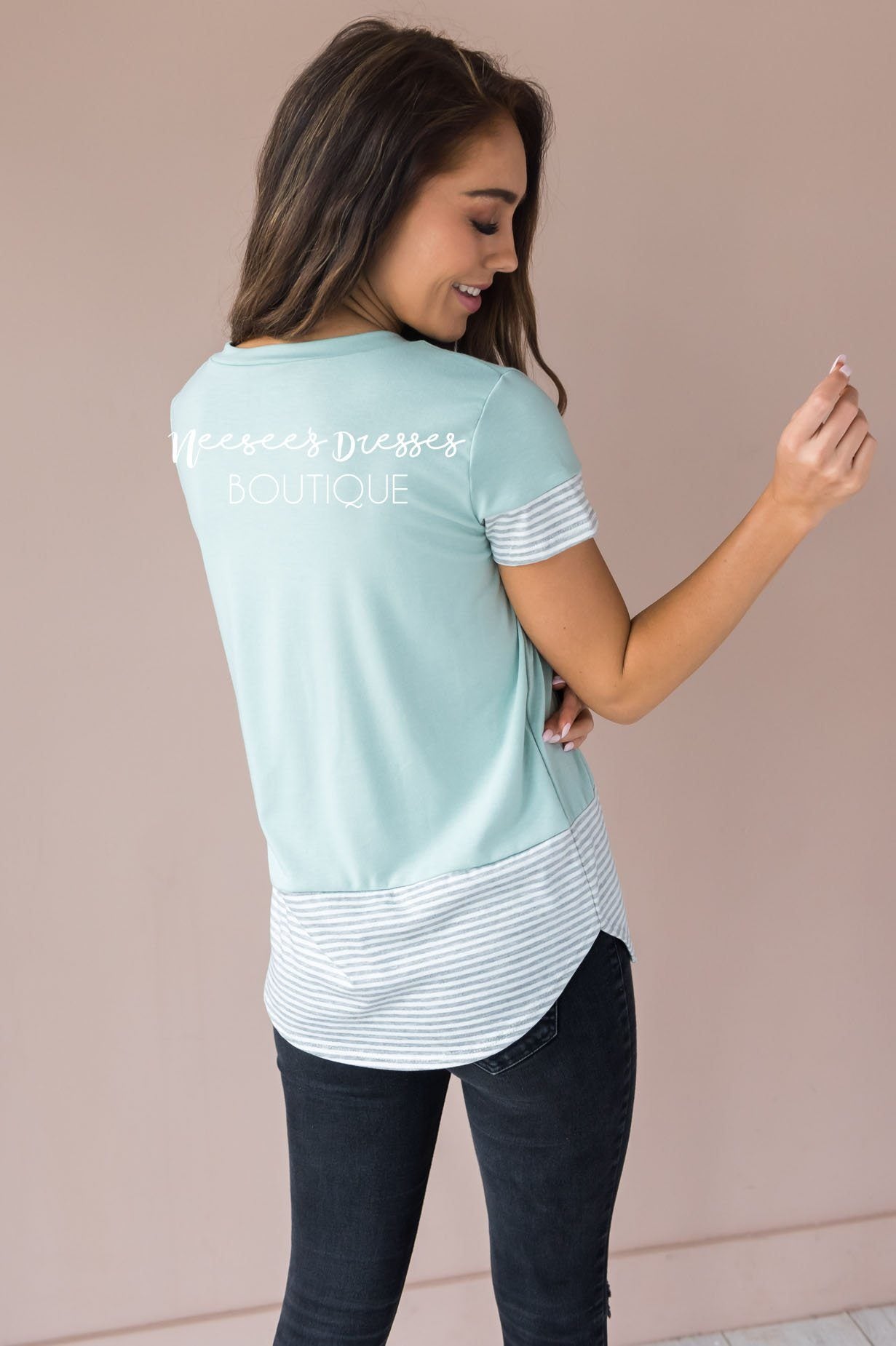 Take The Lead Modest Sparkle Tee Tops vendor-unknown