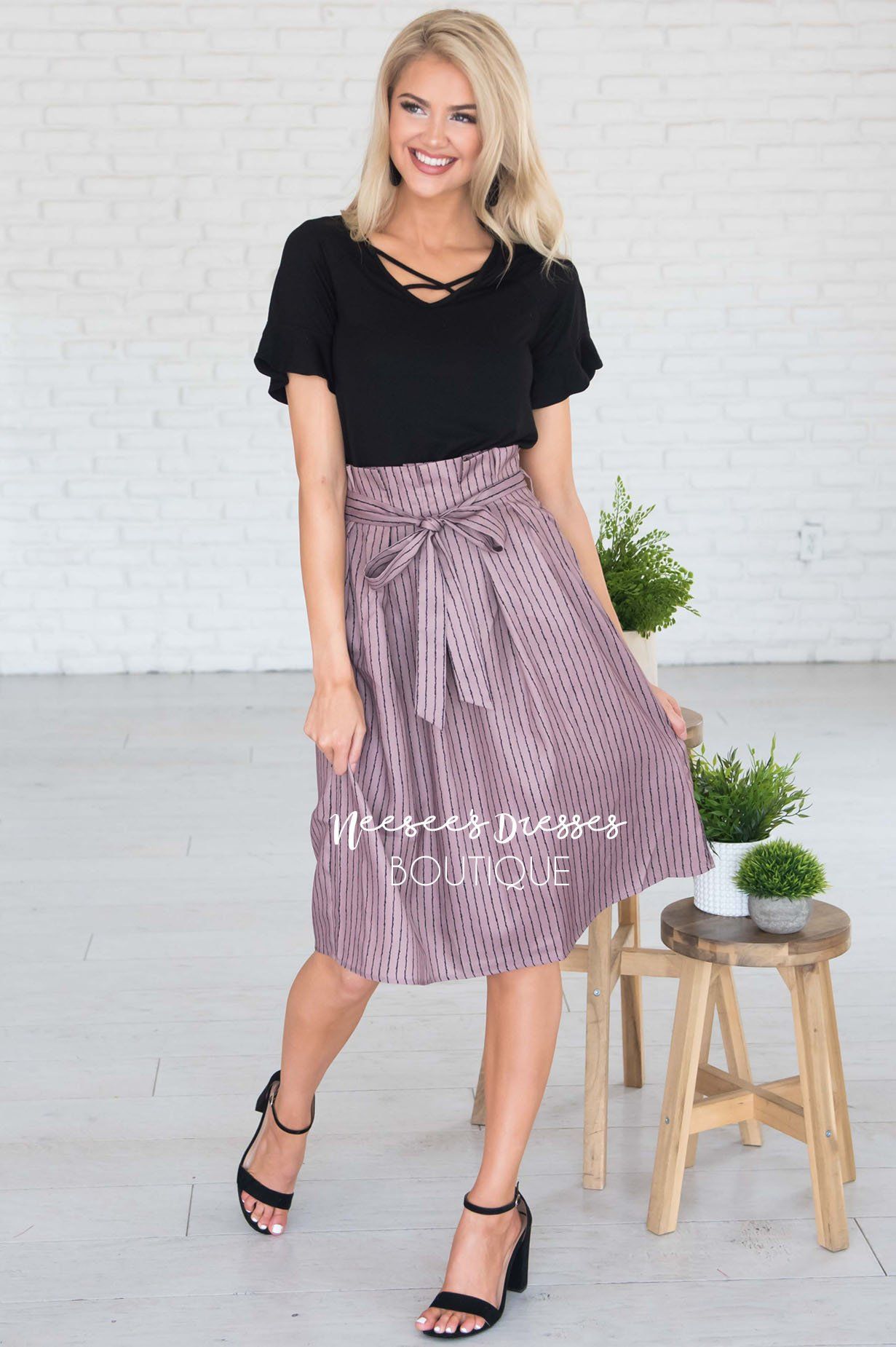 Forever Stylish Tie Waist Skirt Modest Dresses vendor-unknown