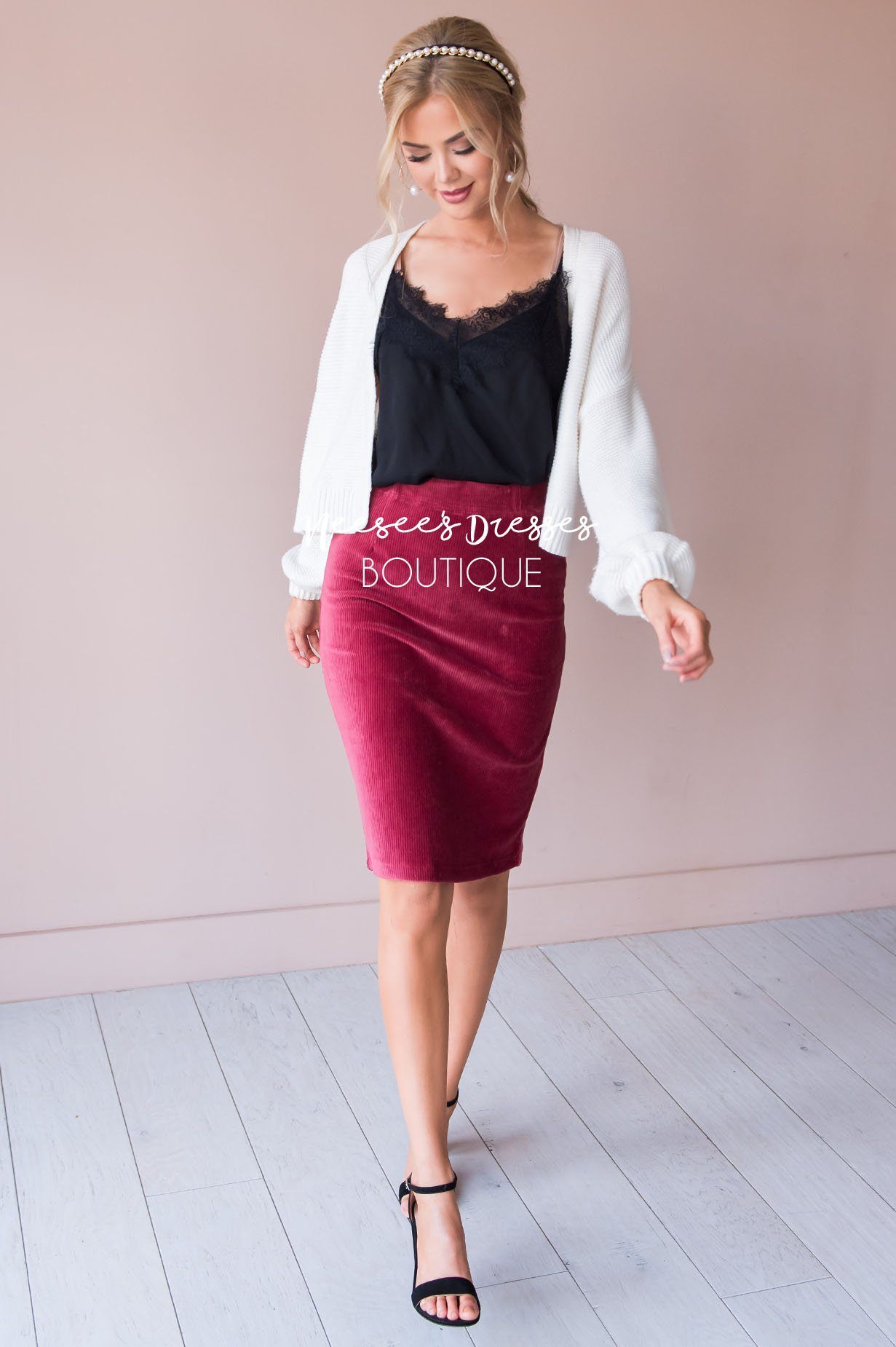Morning Meeting Corduroy Pencil Skirt Skirts vendor-unknown