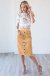 Corduroy Button Detail Skirt Skirts vendor-unknown