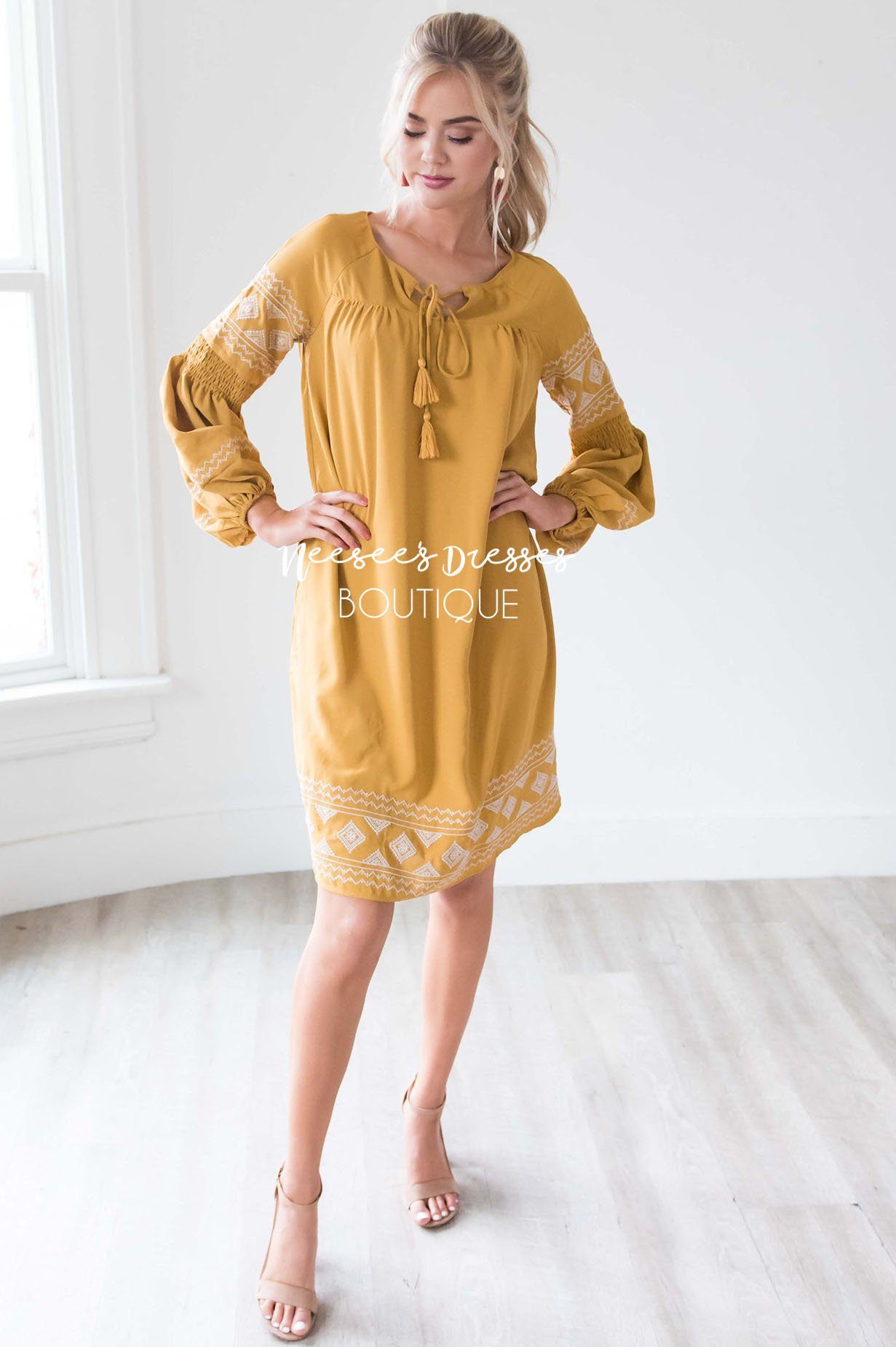 The Allie Boho Embroidered Dress Modest Dresses vendor-unknown
