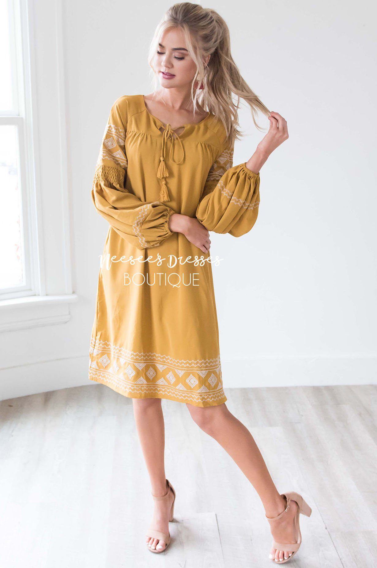 The Allie Boho Embroidered Dress Modest Dresses vendor-unknown
