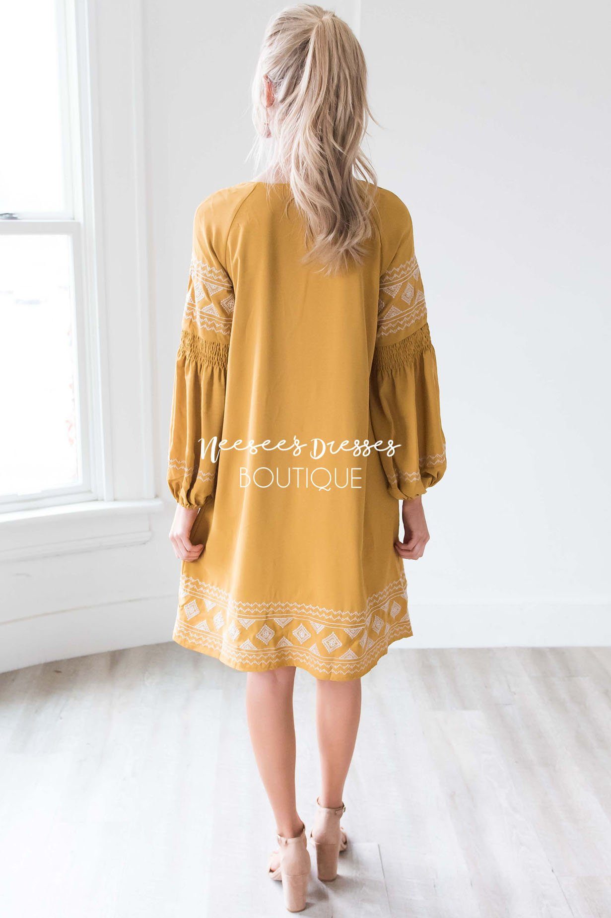 The Allie Boho Embroidered Dress Modest Dresses vendor-unknown