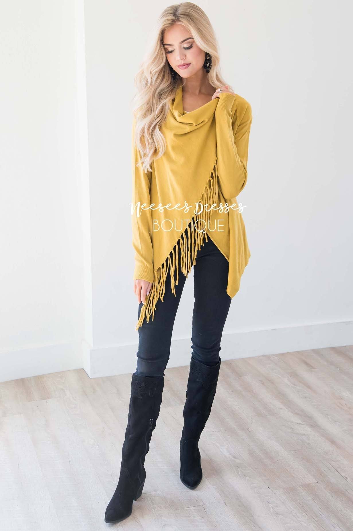 New Stories Fringe Wrap Sweater Tops vendor-unknown