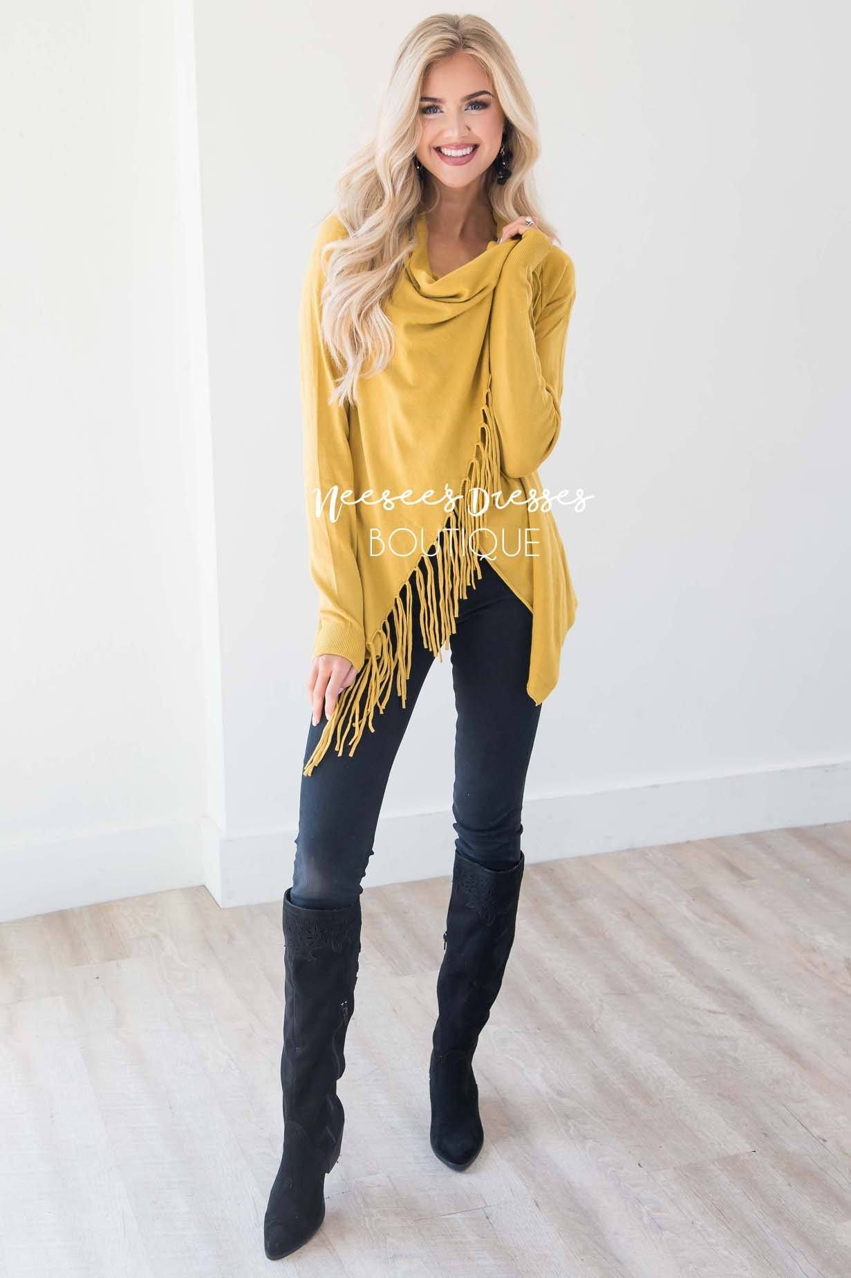 New Stories Fringe Wrap Sweater Tops vendor-unknown