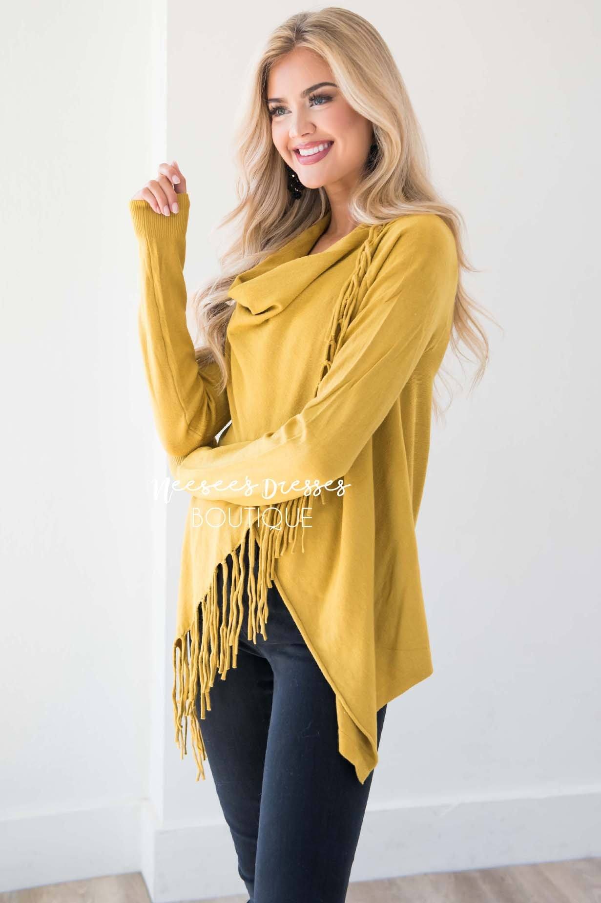 New Stories Fringe Wrap Sweater Tops vendor-unknown