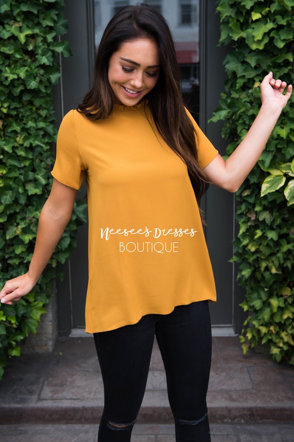 Ruffle Neckline Blouse Tops vendor-unknown