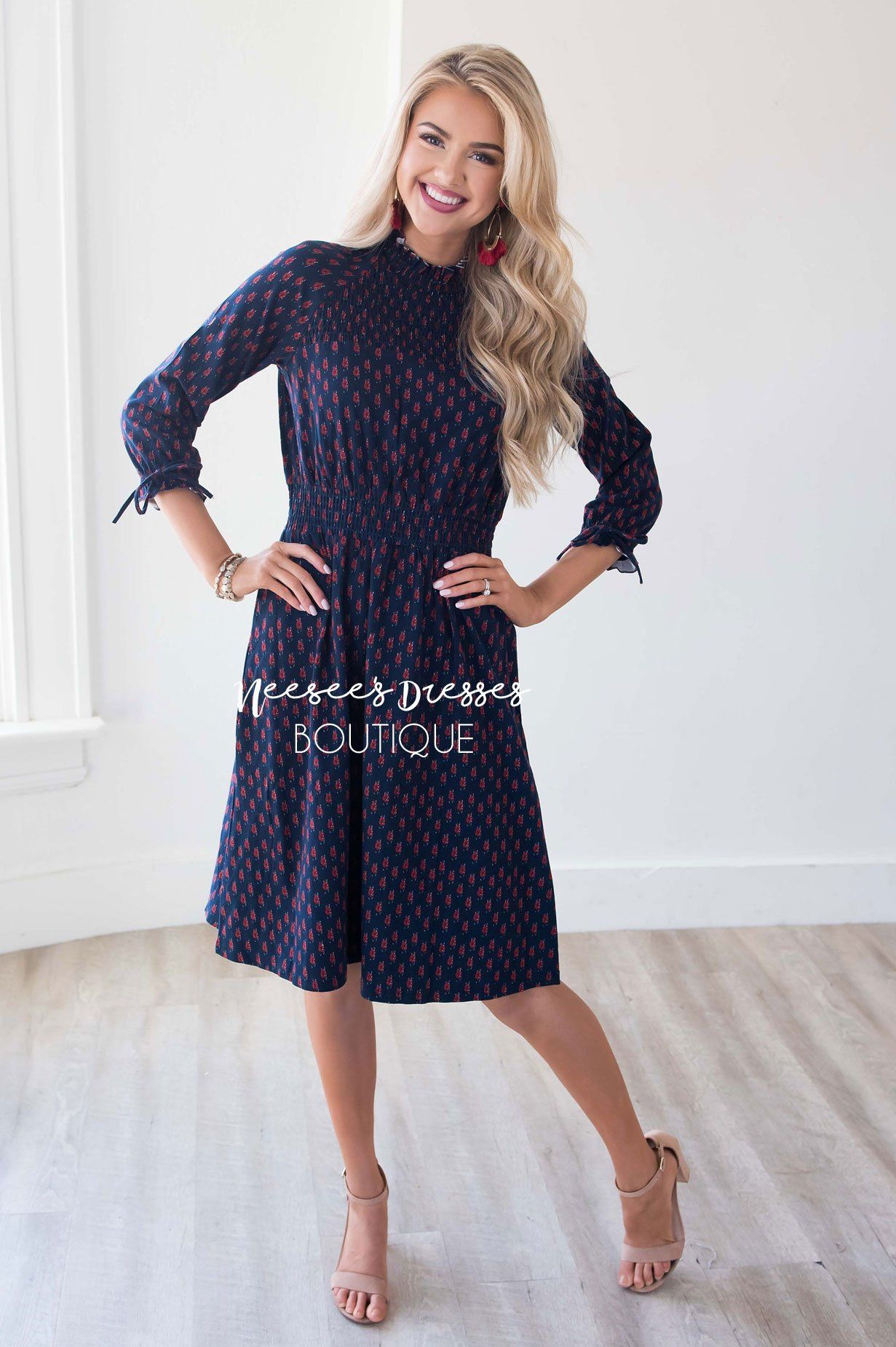 The Claudia Smocked Detail Dress Modest Dresses vendor-unknown