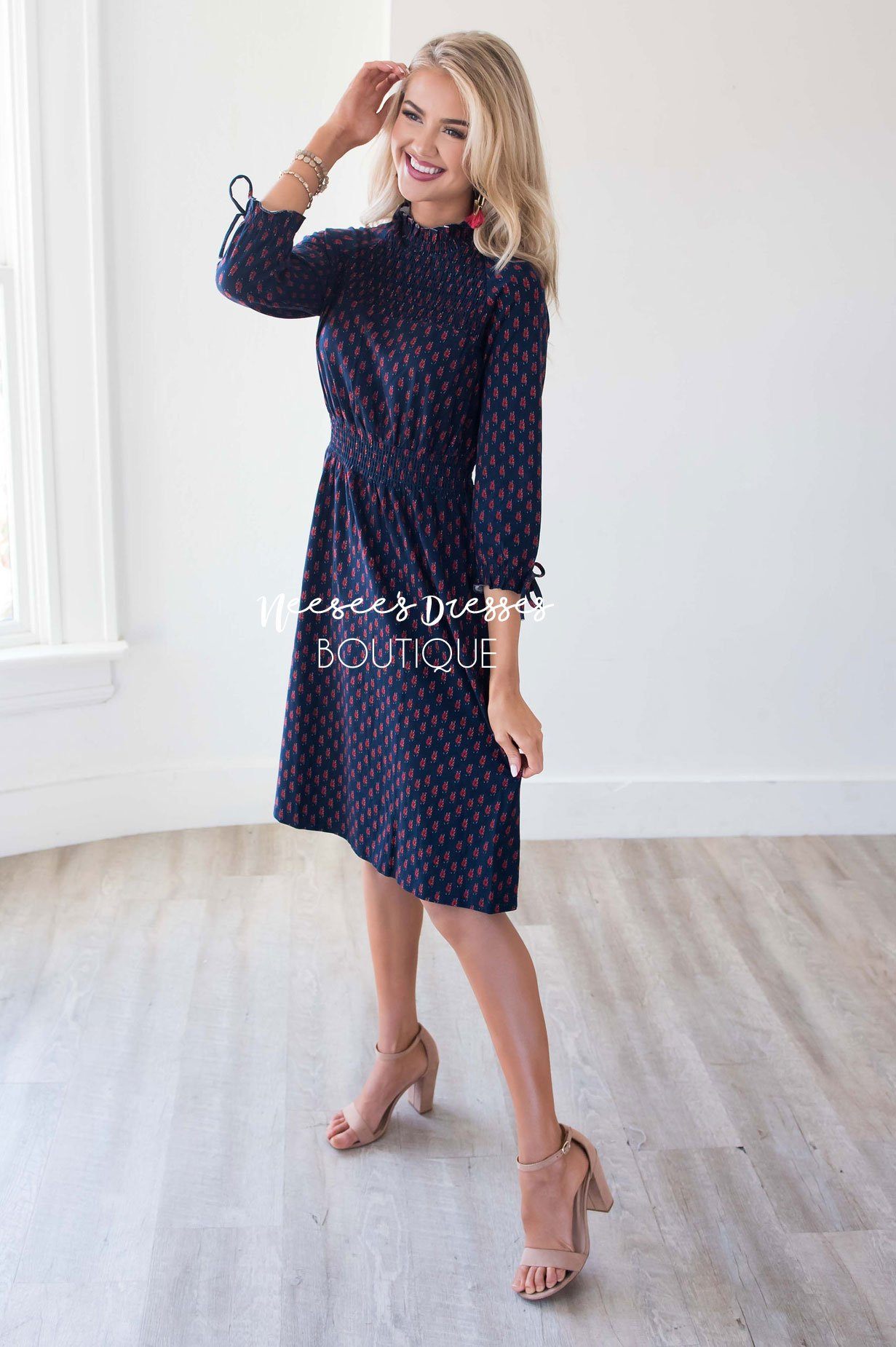 The Claudia Smocked Detail Dress Modest Dresses vendor-unknown