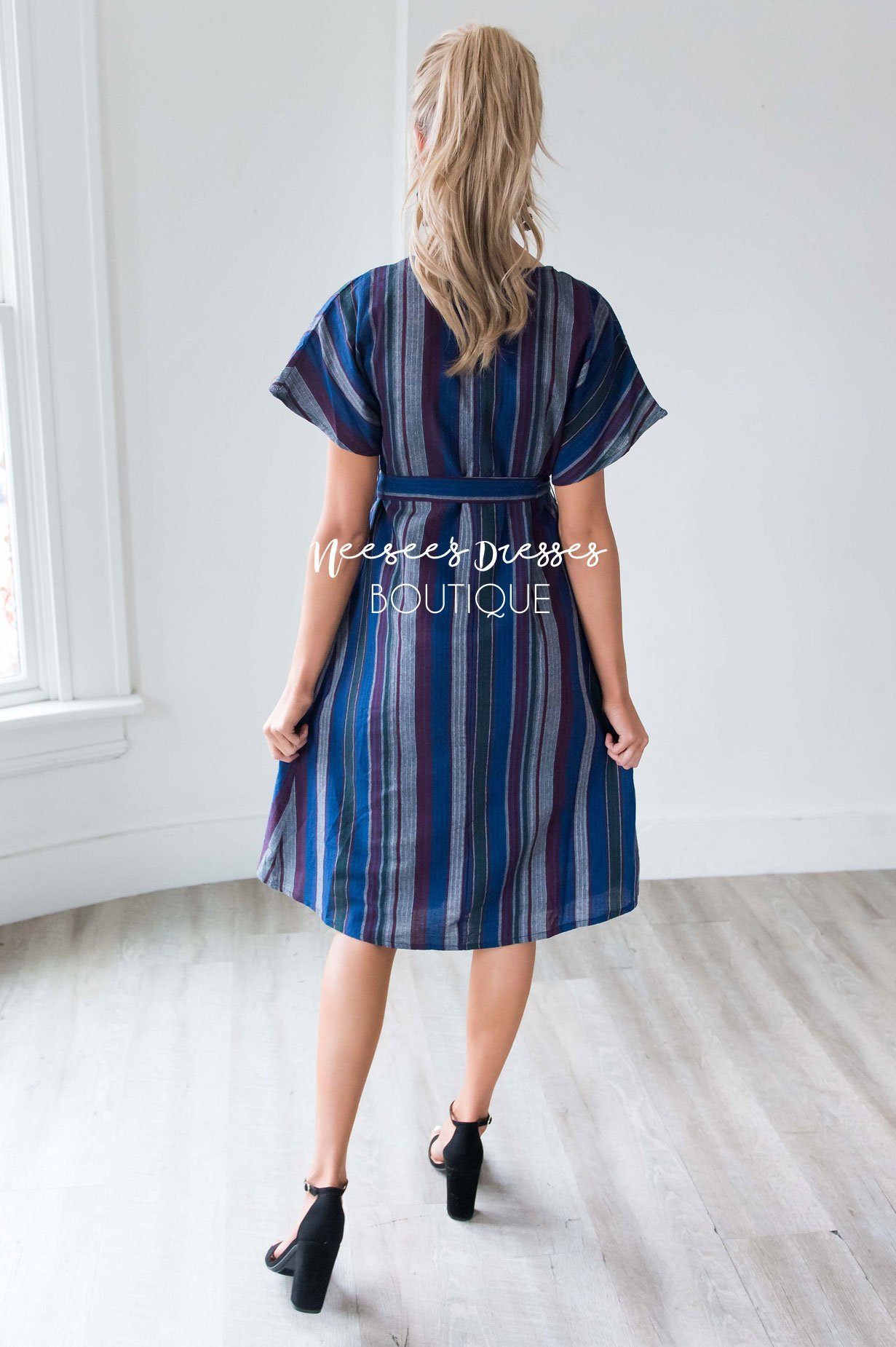 The Oceana Button Down Tie Waist Dress Modest Dresses vendor-unknown