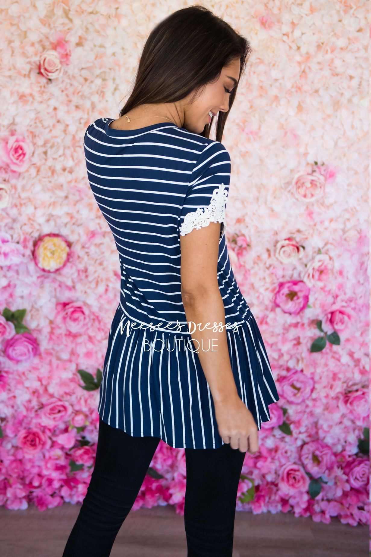 Be Bold Crochet Sleeve Top Modest Dresses vendor-unknown