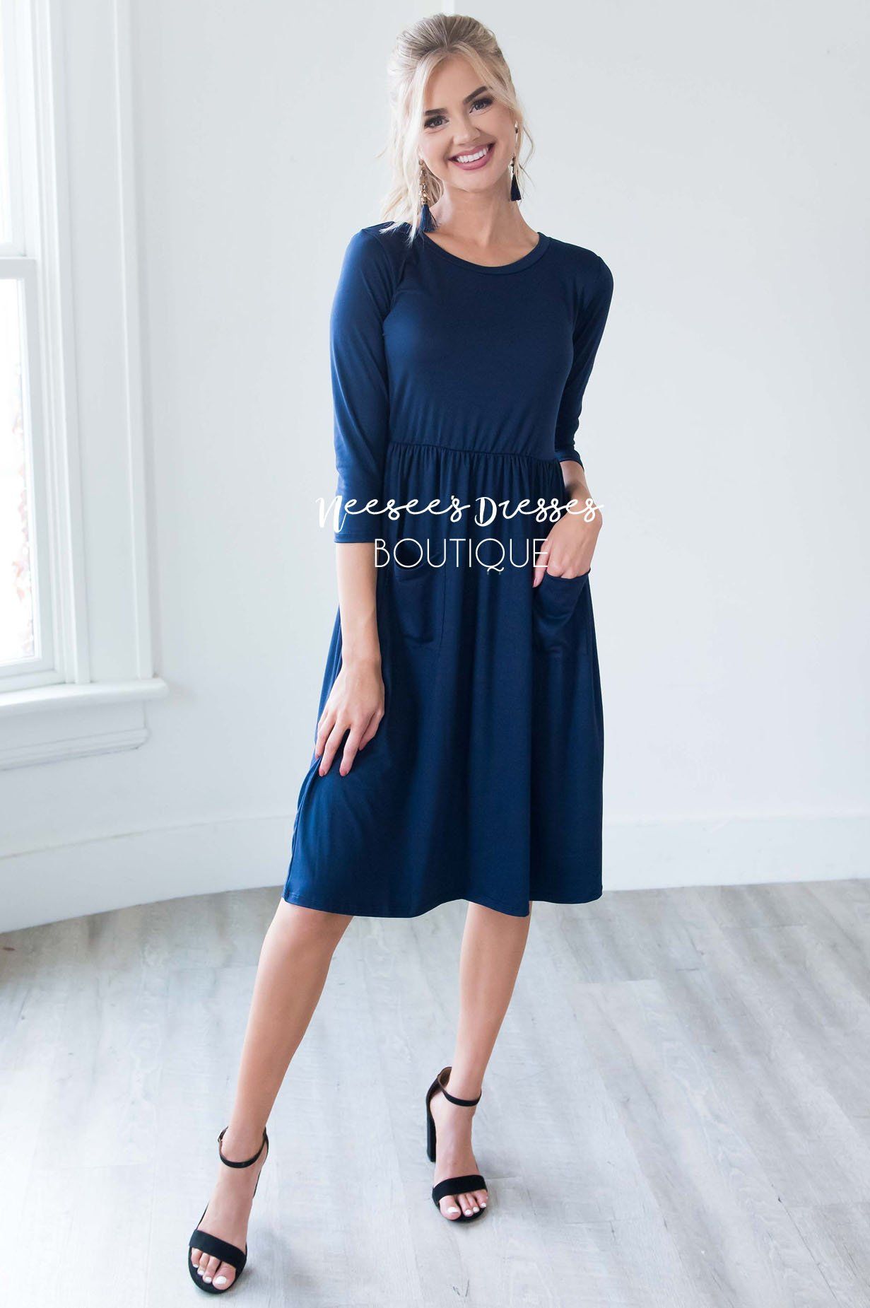 The Poppy 3/4 Length Sleeves Modest Dresses vendor-unknown