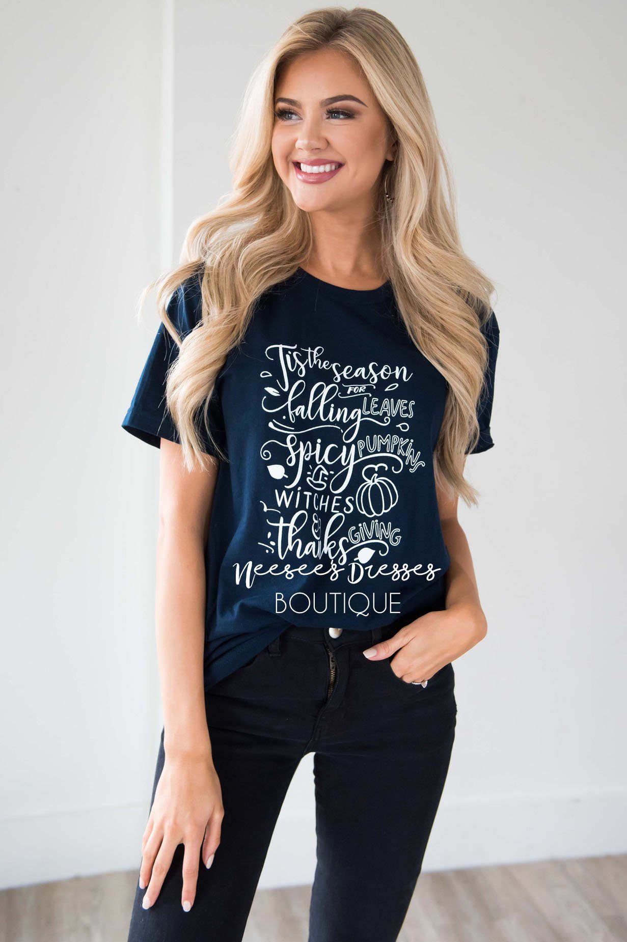 Tis' The Season For Falling Leaves Graphic Tee Tops vendor-unknown