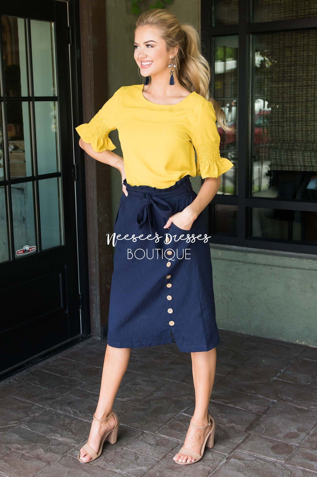 Lets Meet For Brunch Button Skirt Modest Dresses vendor-unknown