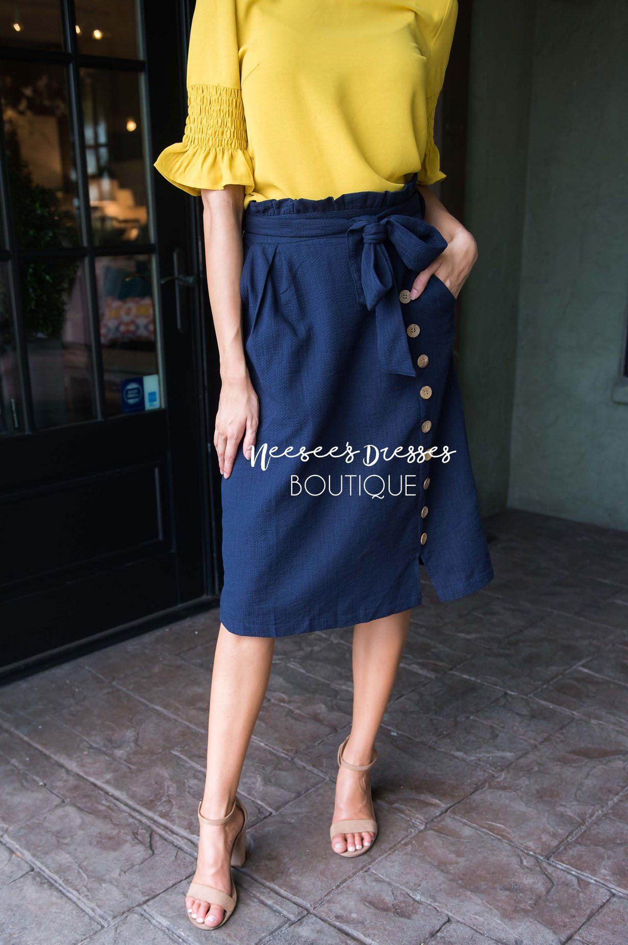 Lets Meet For Brunch Button Skirt Modest Dresses vendor-unknown