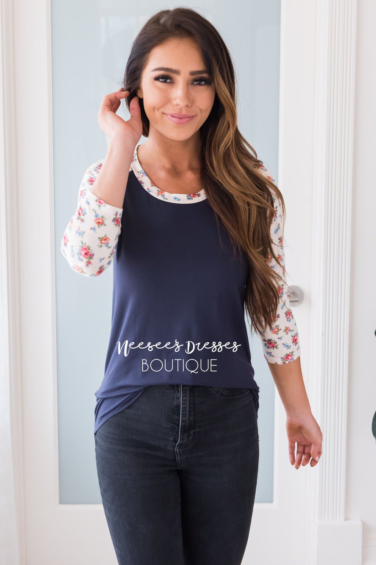 Floral Beauty Modest Baseball Tee Modest Dresses vendor-unknown