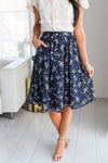 Navy Chiffon Floral Pocket Skirt Skirts vendor-unknown