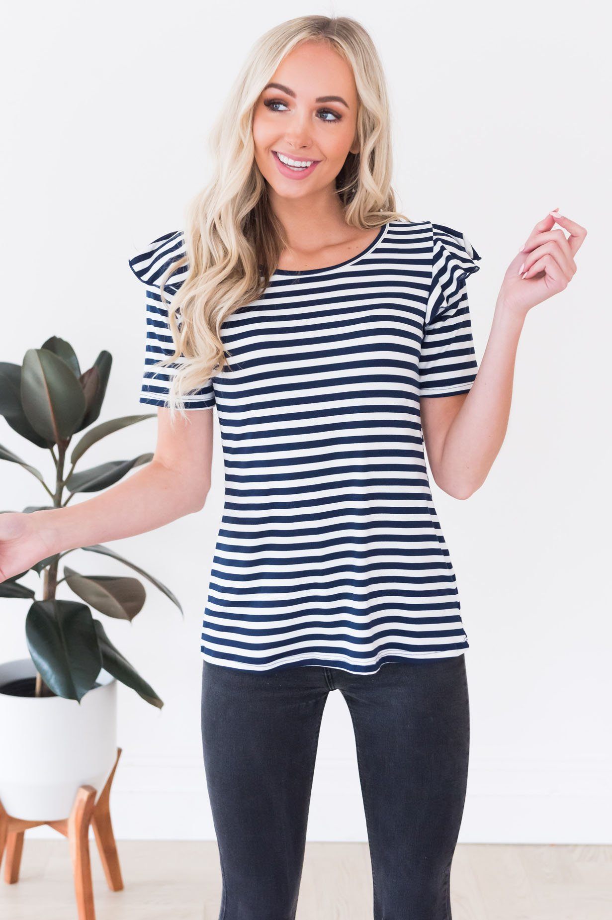 Charming Ruffle Shoulder Top Tops vendor-unknown