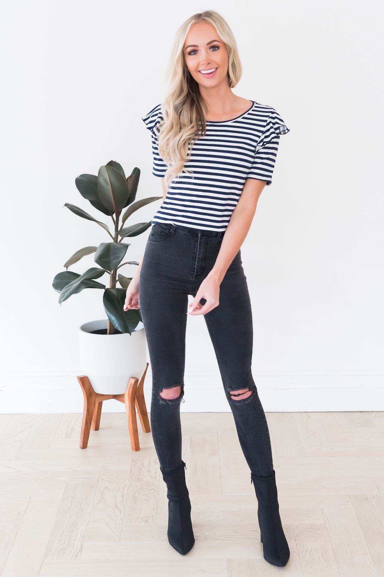 Charming Ruffle Shoulder Top Tops vendor-unknown