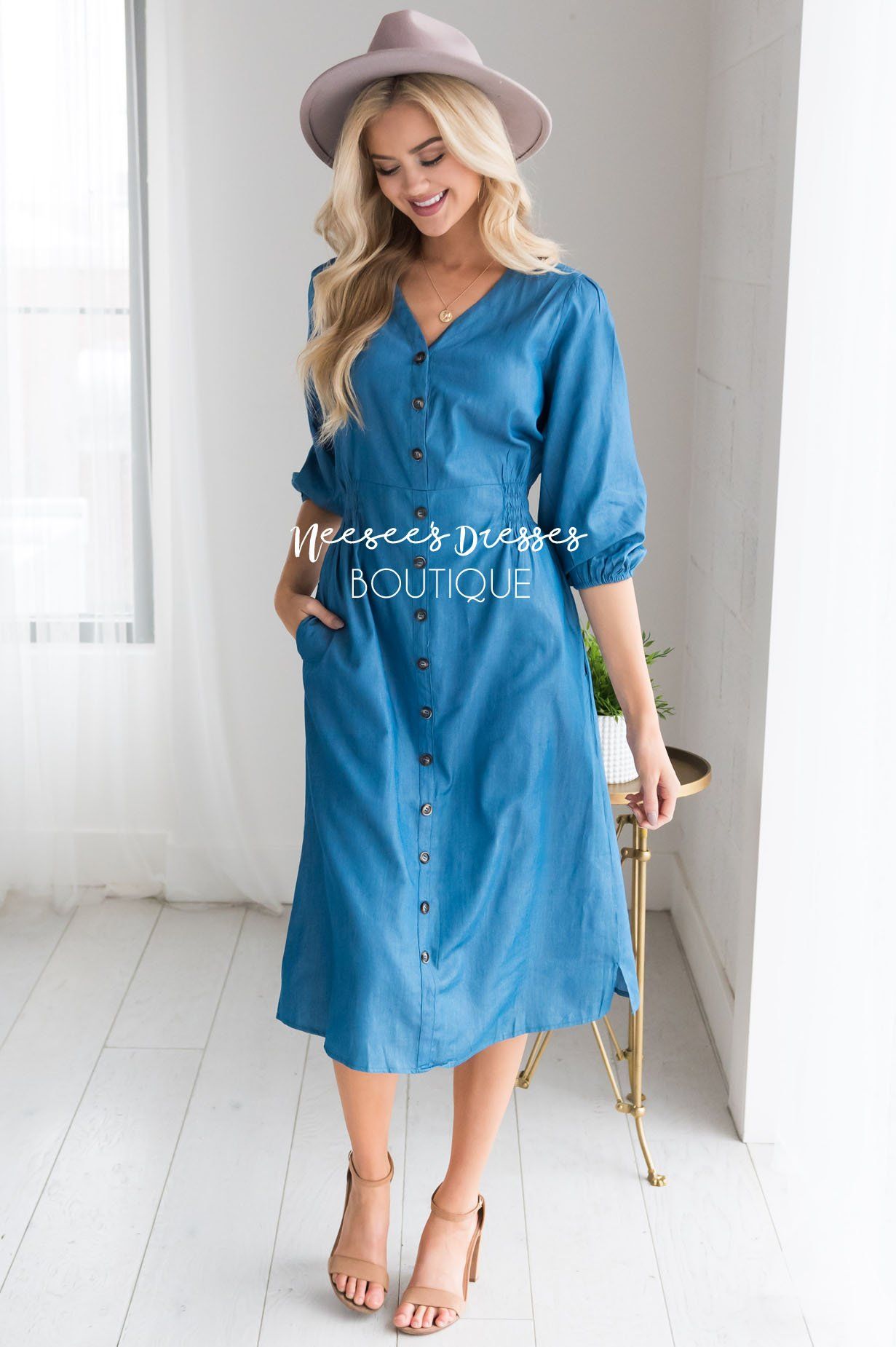 The Chara Denim Dress Modest Dresses vendor-unknown
