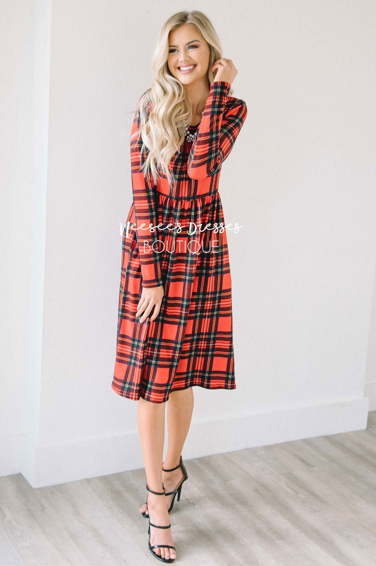 The Nellie Plaid Dress Modest Dresses vendor-unknown