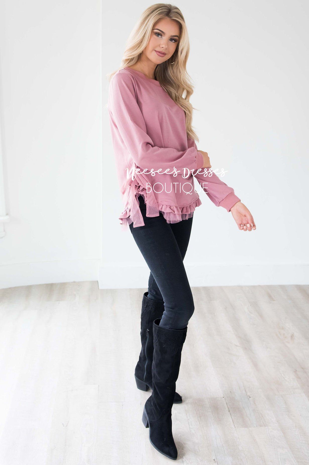 My Great Escape Chiffon Hem Sweater Tops vendor-unknown