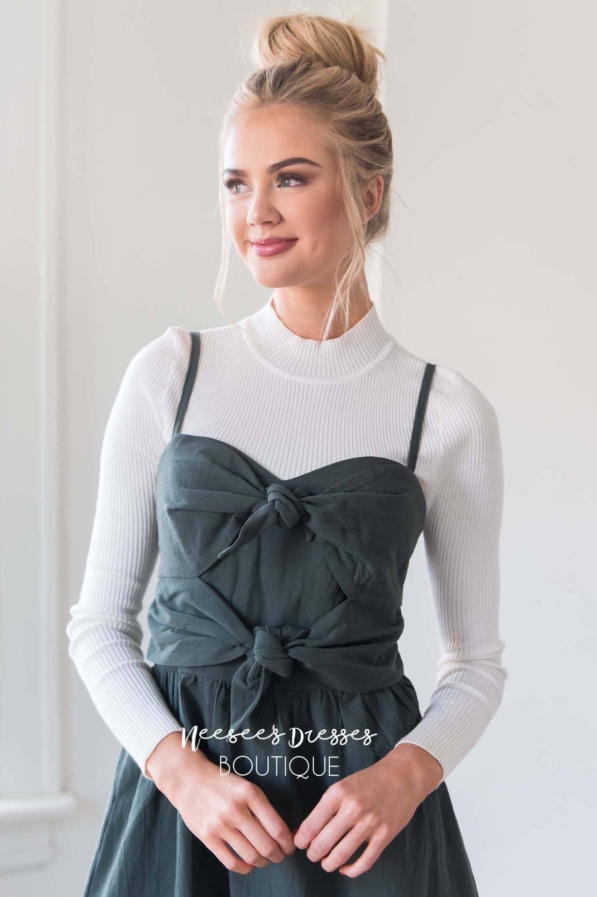 The Amelie Bow Detail Overall Dress Modest Dresses vendor-unknown