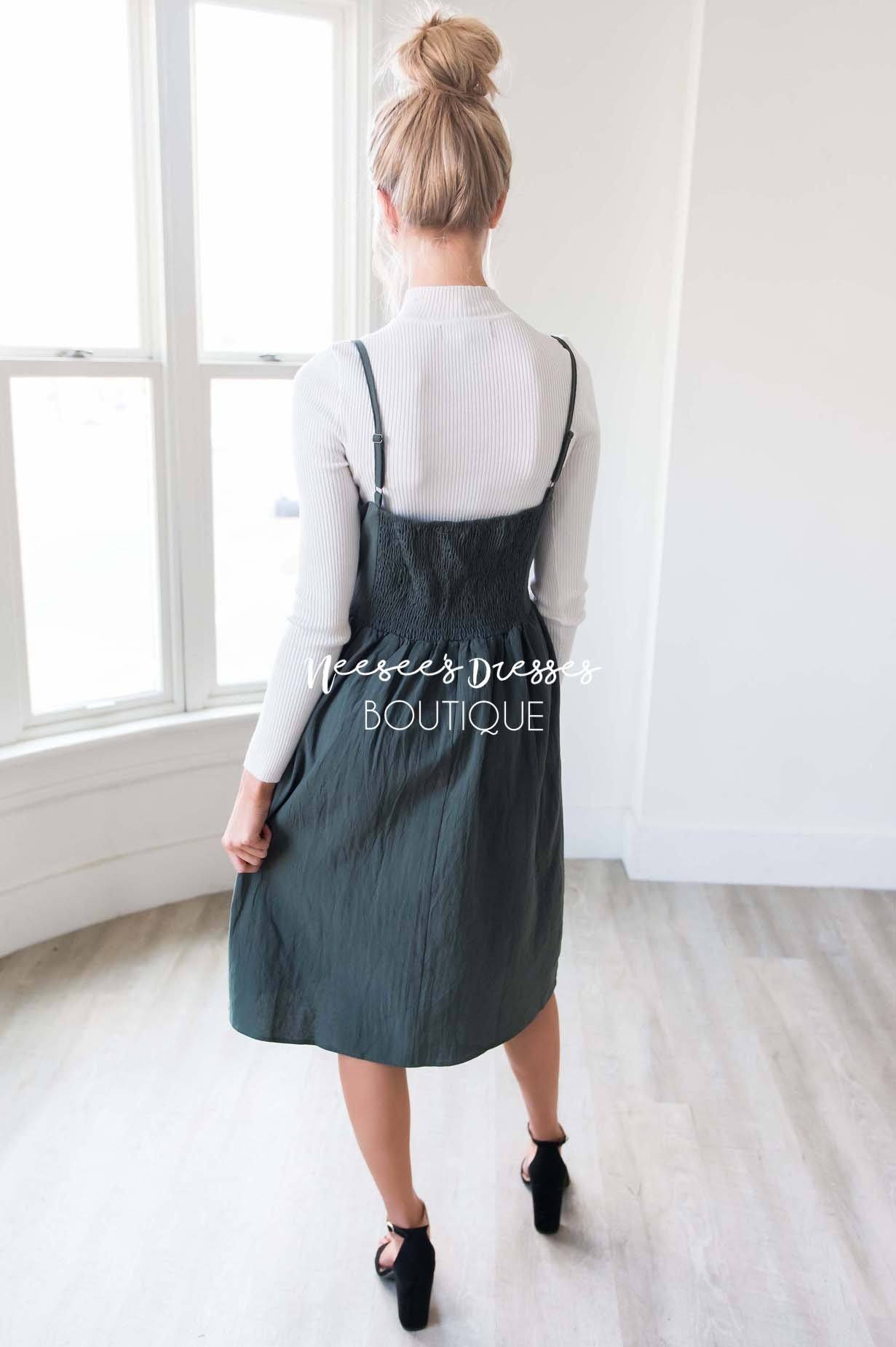 The Amelie Bow Detail Overall Dress Modest Dresses vendor-unknown